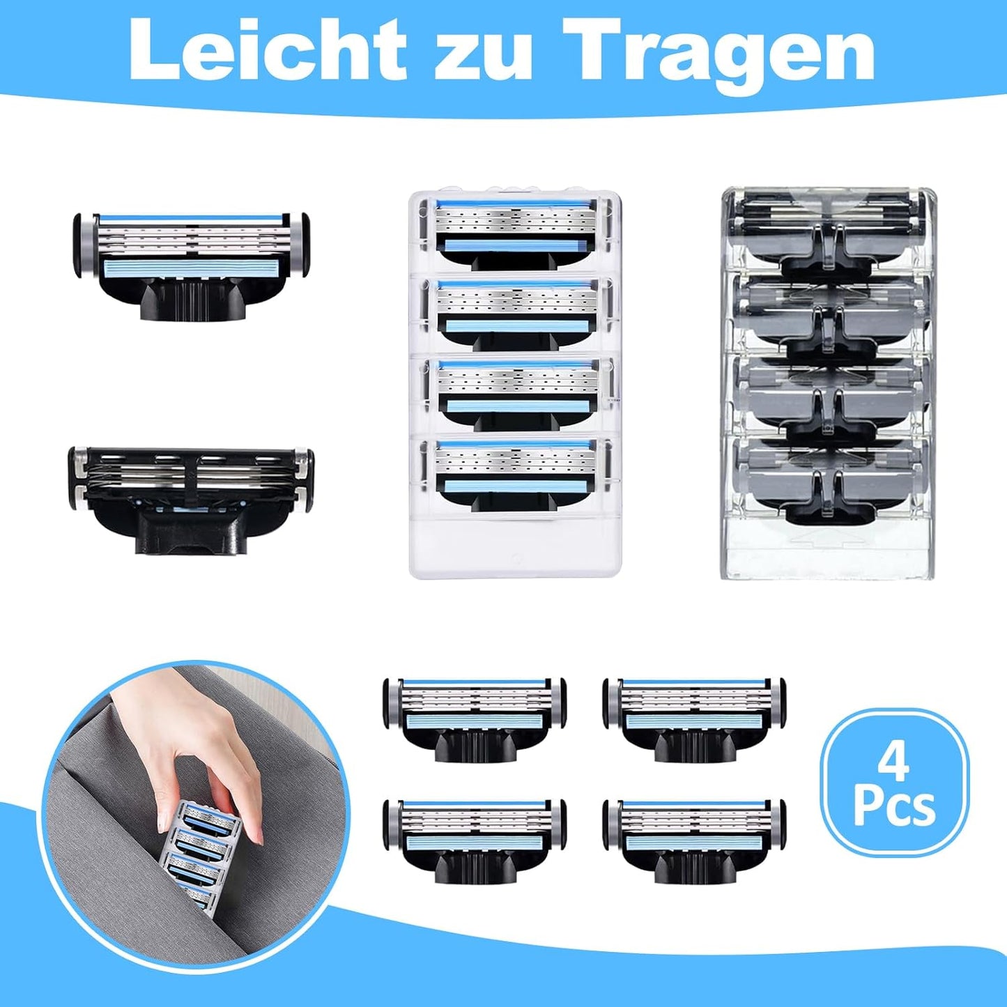 24 Stück Ma ch3 Rasierklingen, Ersatzklingen für Nassrasierer Herren, Mach-3 Klingen Nachfüllungen Rasierklinge, Rasierklingen Rasierhobel, Für Bart, Beinhaare, Körperhaaren