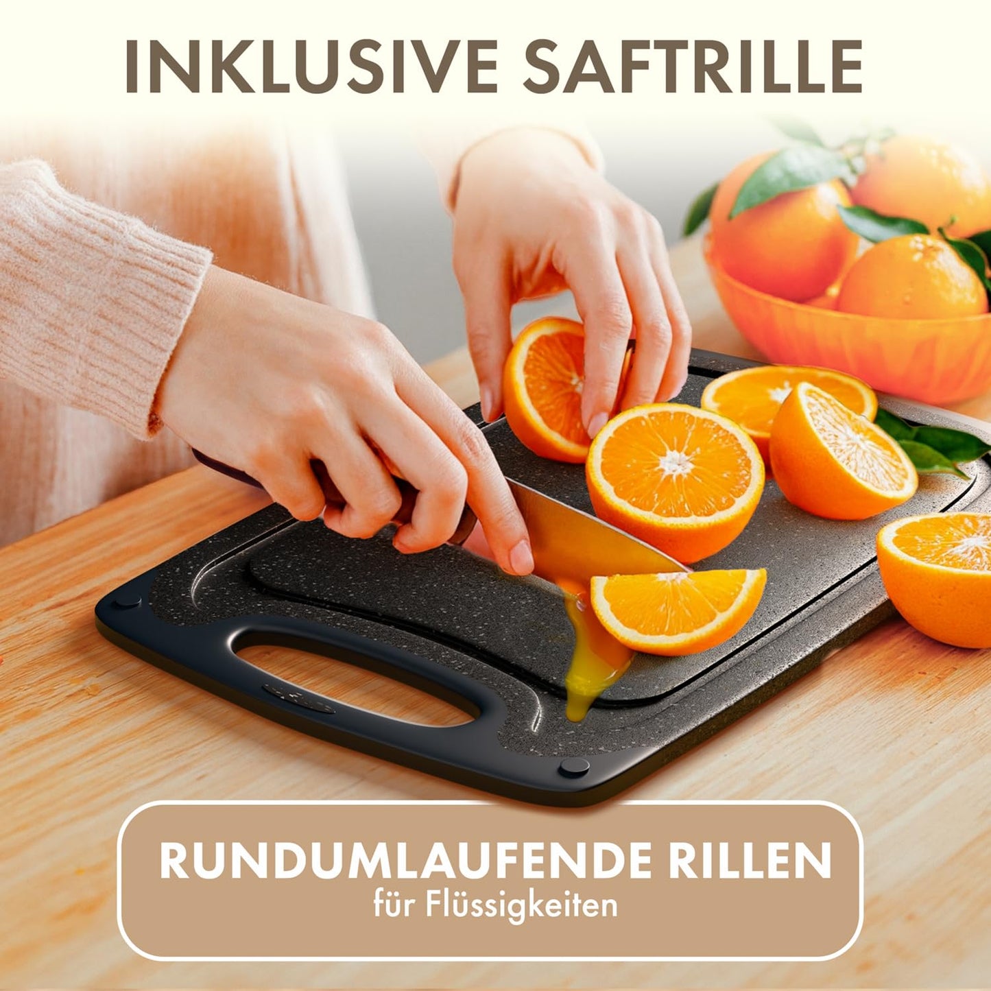 Blumtal Schneidebrett Set mit 3 Größen (S/M/L) - Schneidebrett Kunststoff groß + Saftrillen & Griff - Cutting Board - Küchenbrett BPA frei - Schneidbrett Spülmaschinenfest - Schneidebretter Grau