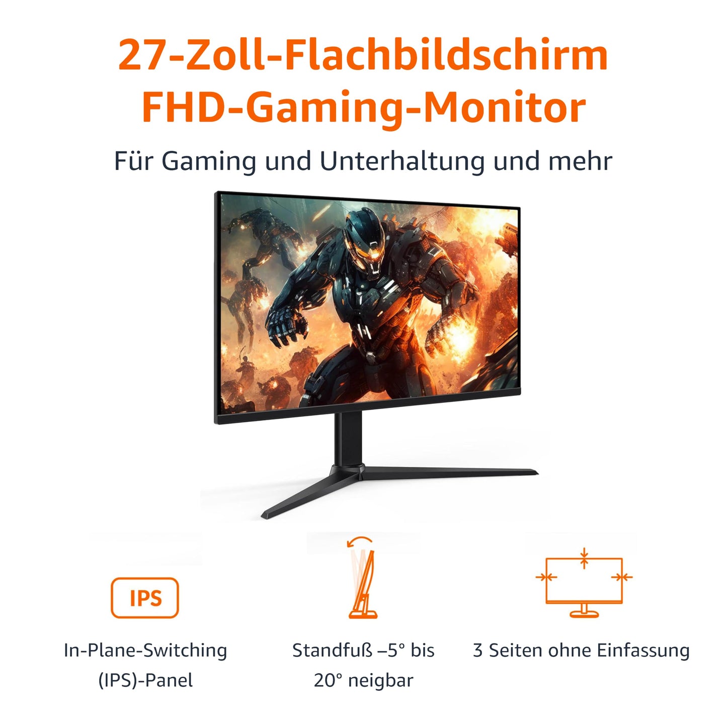 Amazon Basics Gaming-Monitor 27 Zoll (68.6 cm), FHD 1080p, 165 Hz, VESA-kompatibel, adaptive Synchronisierung, 1 ms Reaktion, Schwarz