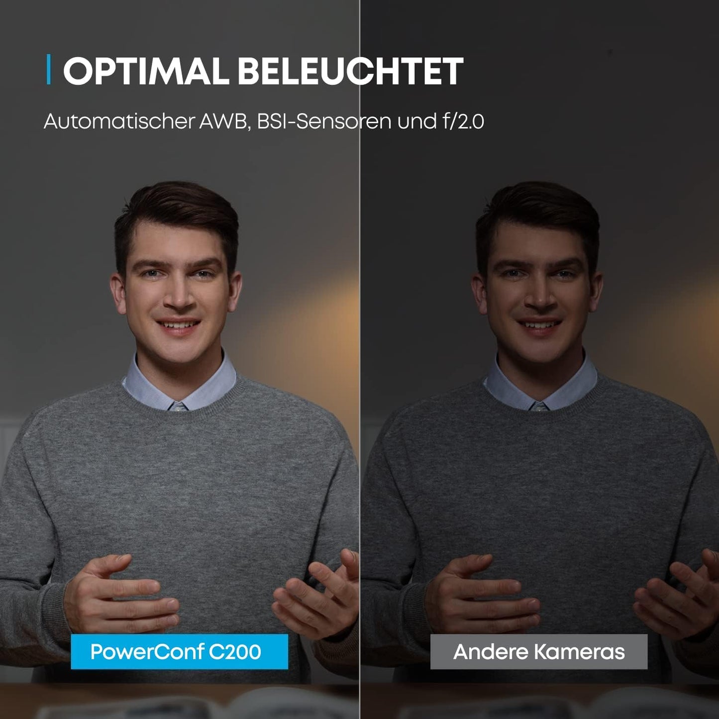 Anker PowerConf C200 2K USB-Webcam, Webcam für Laptops, Mikrofone mit Geräuschunterdrückung und K.I, Stereo-Mikrofone, Regulierbarer Sichtwinkel, Lichtkorrektur, Integrierte Kameraabdeckung