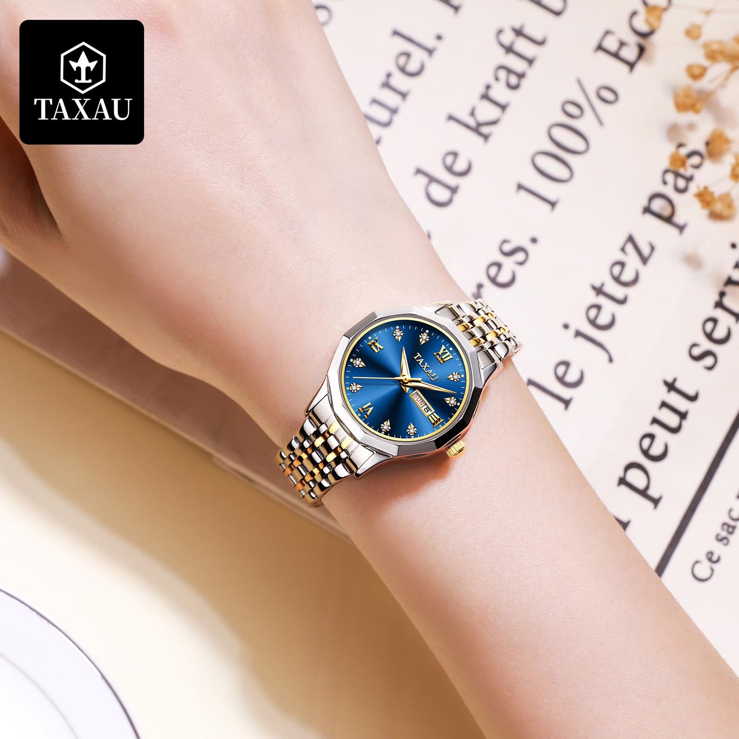 Taxau Uhr Frauen Luxus Edelstahl Uhren Frauen Kleid für Frauen wasserdichte Analog Quarz Damenuhren Klassische Reloj para Mujer