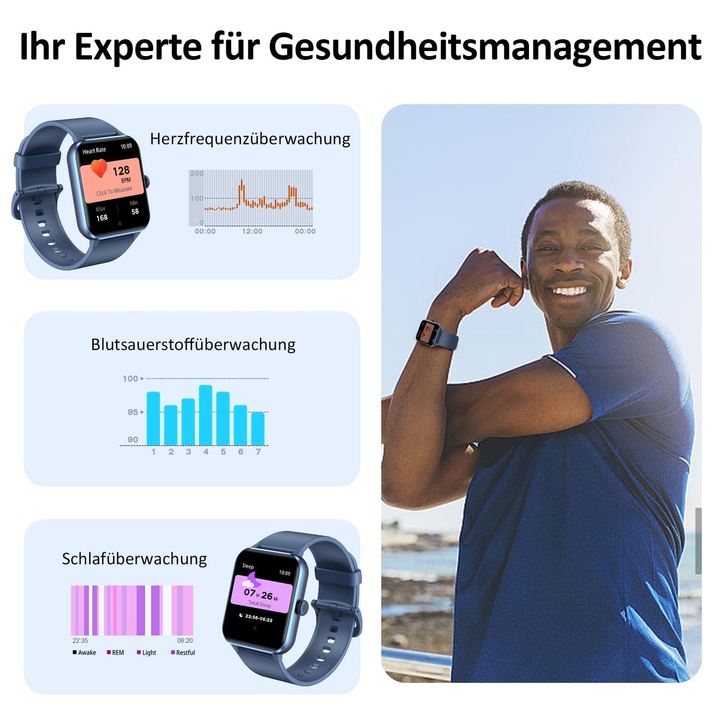 Blackview Smartwatch Herren Damen mit Telefonfunktion(Anrufe tätigen/empfangen)/Message Reminder, Sportuhr mit 100+Sportmodi, Fitnessuhr,Puls-Schlaf-Monitor, Schrittzähler, Smart Watch für Android iOS