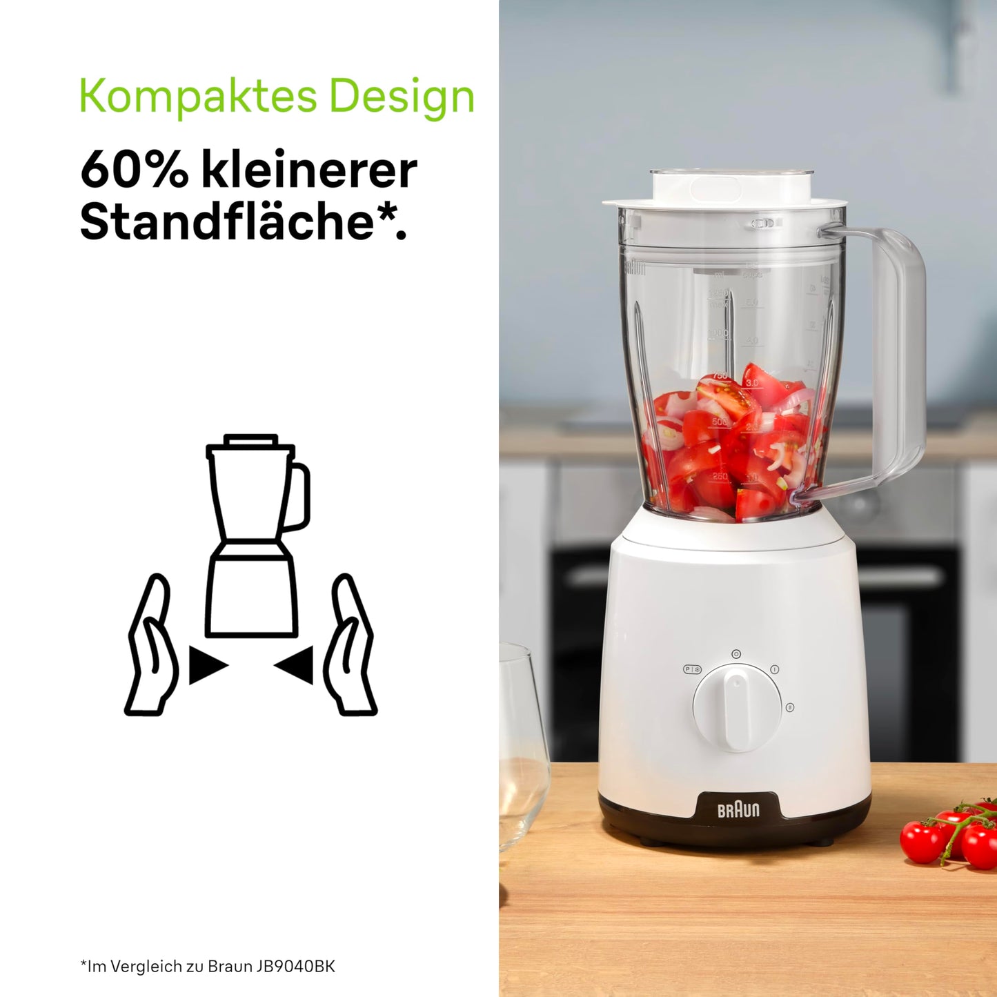 Braun PowerBlend 1 Standmixer mit 1,5 l Glas-Mixaufsatz, Küchenhelfer zum Zerkleinern, Pürieren & Mixen, Ice-Crush-Funktion, 2 Geschwindigkeiten, 600 Watt, Weiß