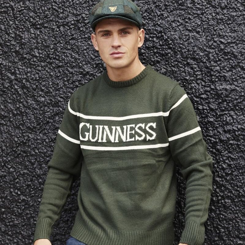 Guinness Men’s Knit Sweater – Bottle Green with White Logo