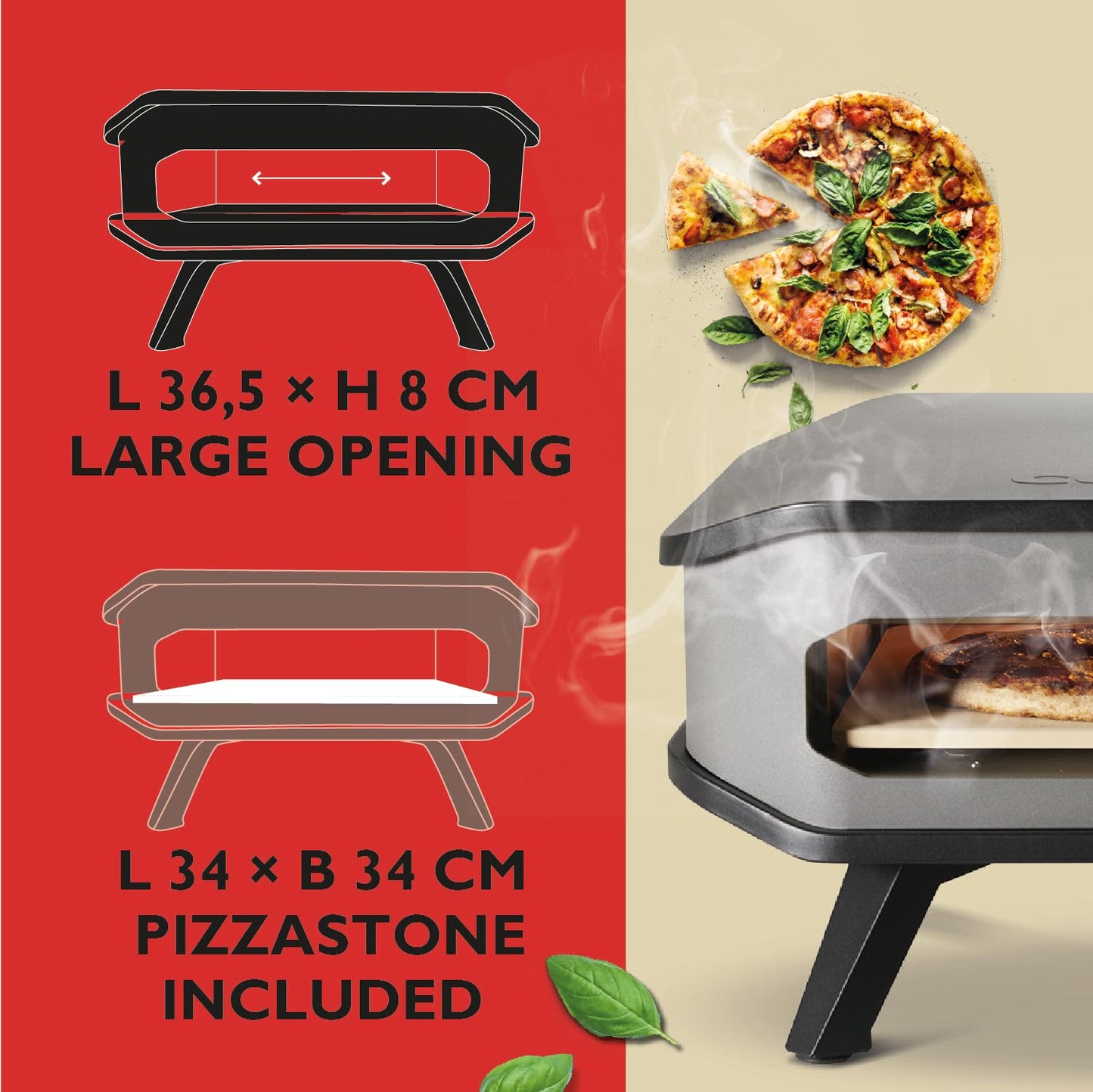 Cozze® 13" Gas-Pizzaofen für den Außenbereich mit Pizzastein und Regler, 5.0 kW 50 mbar – Perfekte Pizzen in nur 2 Minuten