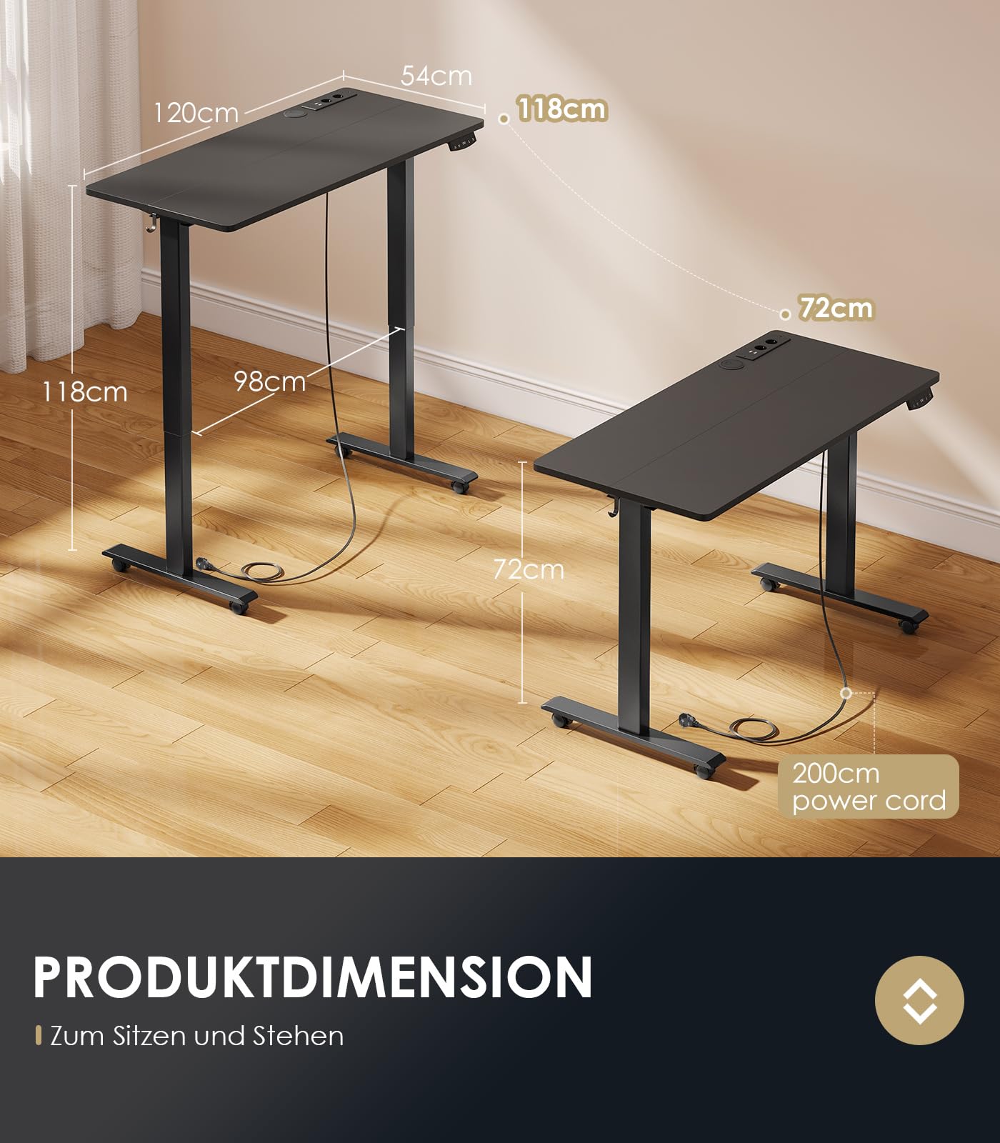 OffiGo Höhenverstellbarer Schreibtisch, 180cm, Elektrischer Schreibtisch mit USB, Schreibtisch Höhenverstellbar mit 2 Memory Funktion, Tisch Höhenverstellbar für Büro, Zuhause, Gaming, Schwarz