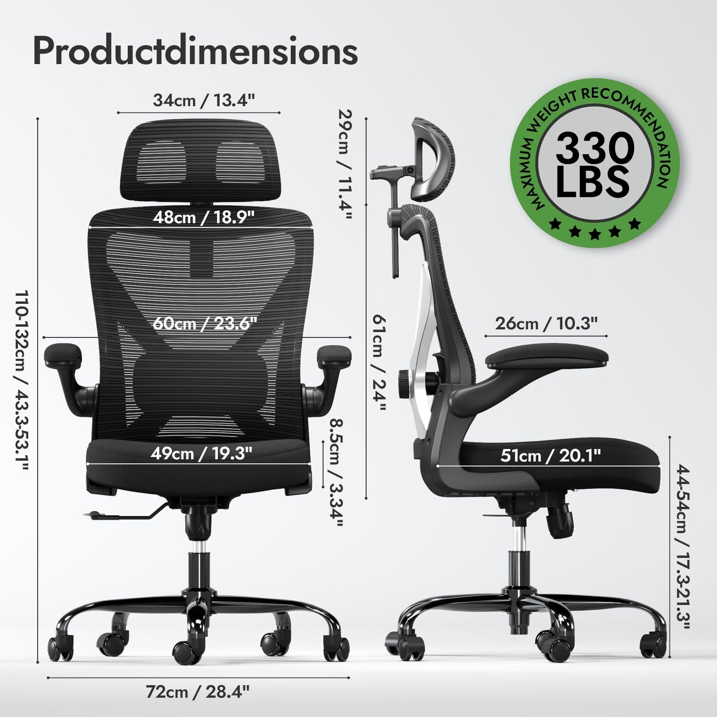 TRALT Ergonomischer Bürostuhl - X-förmiger bequemer Computer-Bürostuhl, Gaming-Stuhl, Bürostuhl mit Lendenwirbelstütze, Netz-Bürostuhl mit Kopfstütze (Grau-Silber)