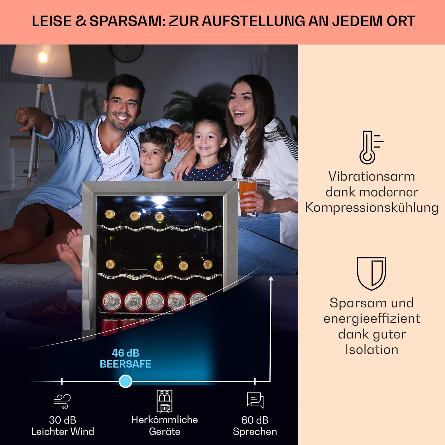 Klarstein Mini Fridge with Glass Door, Mini, for Room, Drinks Fridge Small with Adjustable Shelves, with Waveform Racks, 60 Liter Refrigerator Quiet