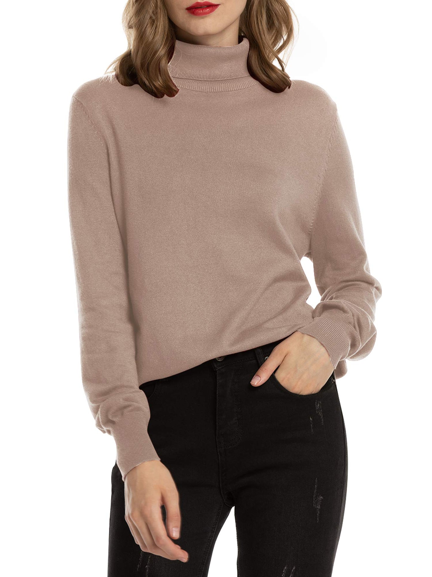 Women's Turtleneck Sweater – Soft Stretch Lightweight Ribbed Knit Pullover