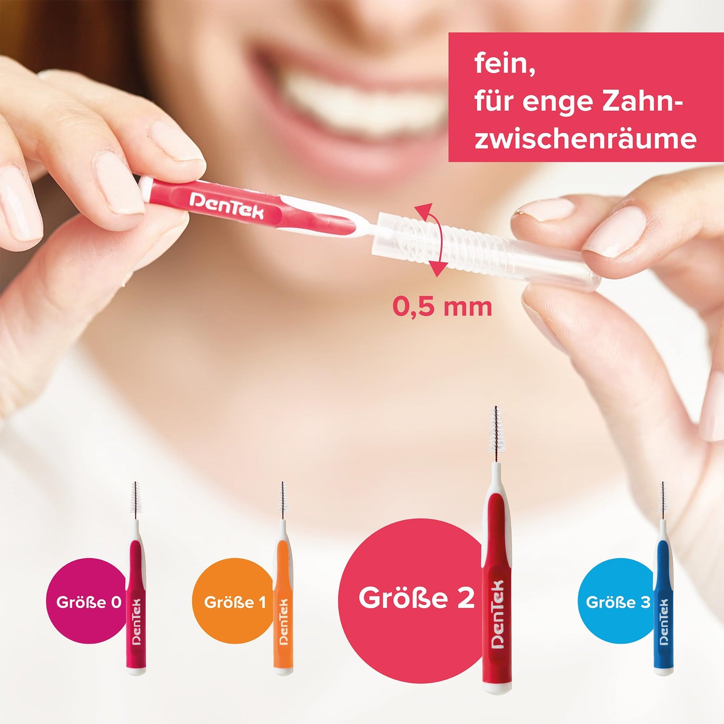 DenTek Slim Brush - Größe 1 - extra fein - für sehr enge Zahnzwischenräume - mit Minzgeschmack und hygienischer Schutzkappe, 32 Stück Pink