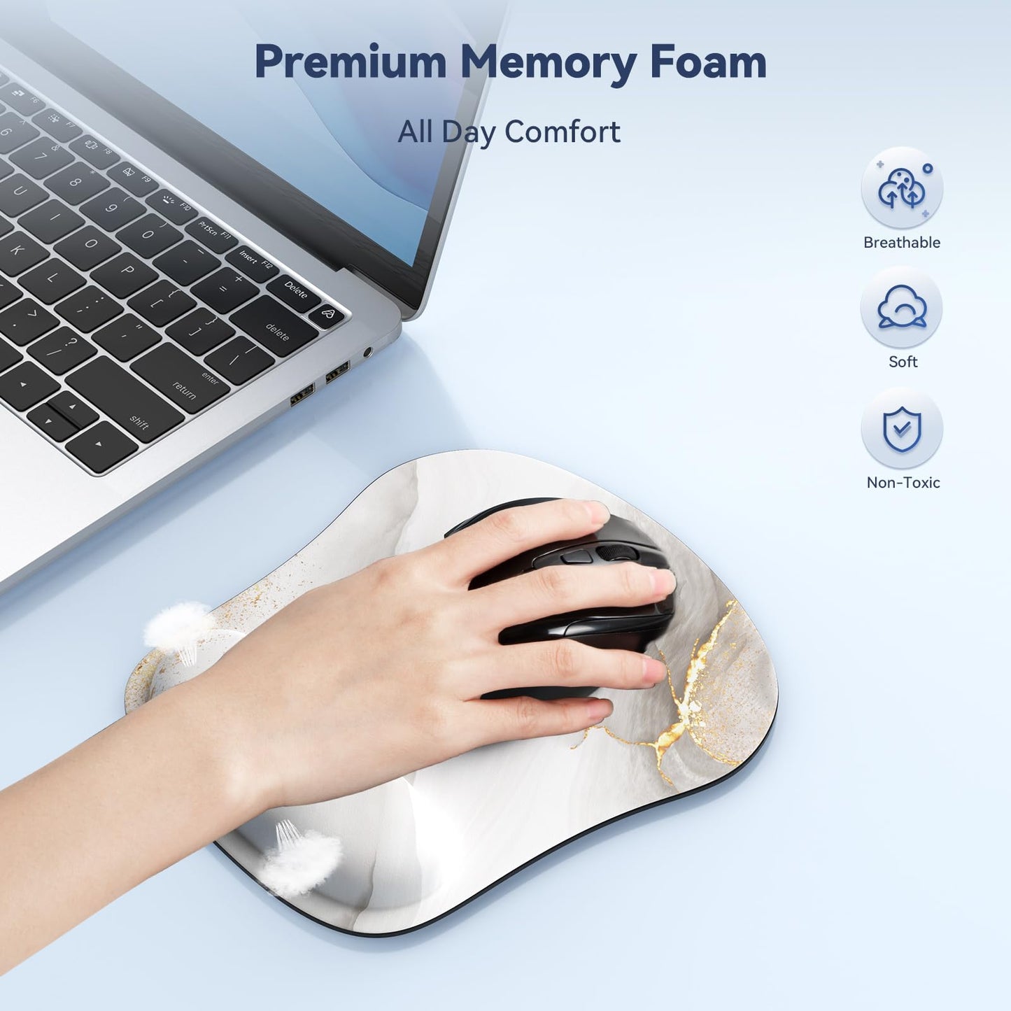 TECKNET Mauspad mit Gelkissen, Memory Foam Mousepad Ergonomisches Wasserdicht Komfort Mausmatte mit Handgelenkpolster Handauflage für Alle Maus Offfice Heim Computer Laptop