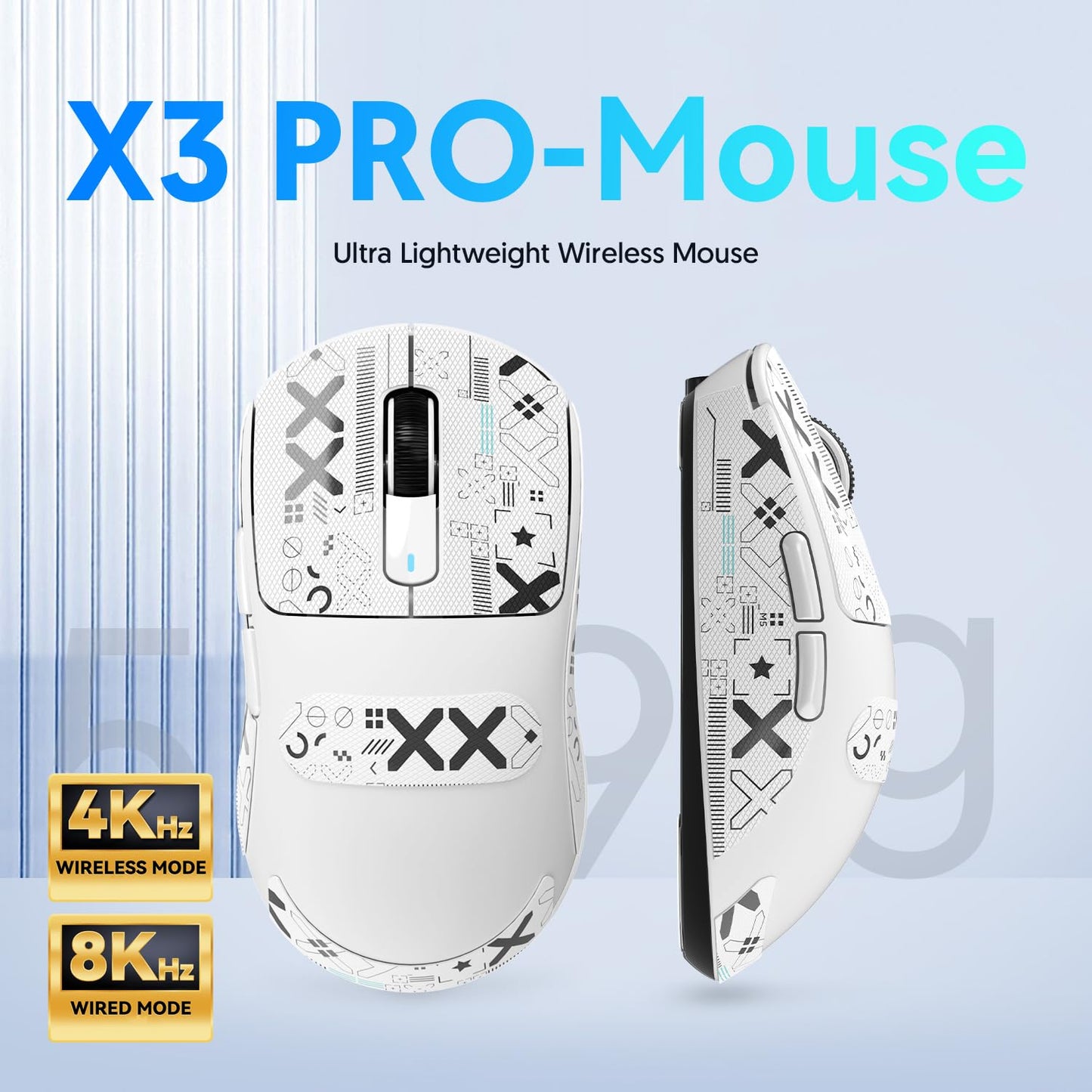 ATTACK SHARK X3 49g Ultralight Mouse, PixArt PAW3395 Gaming Sensor, BT/2.4G Wireless/Wired Gaming Mouse, 26000 DPI, 200 Hours Battery, Office Mice for Win11/Xbox/PS/Mac (White)