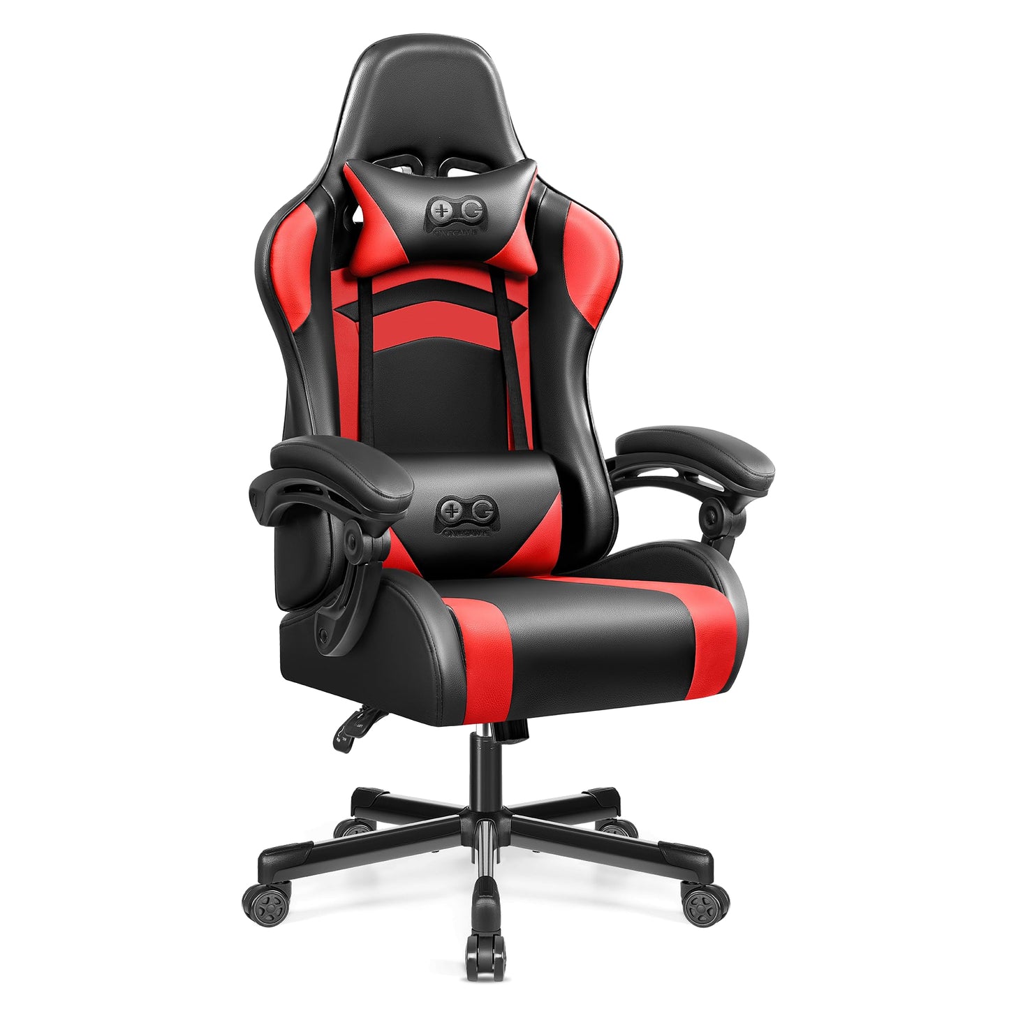 OneGame Ergonomischer Gaming Stuhl, hoher Rücken Computer Gamer Stuhl, höhenverstellbarer Game Stuhl, Racing Style Gaming Bürostuhl mit Kopfstütze und Lendenwirbelstütze, Schwarzweiß