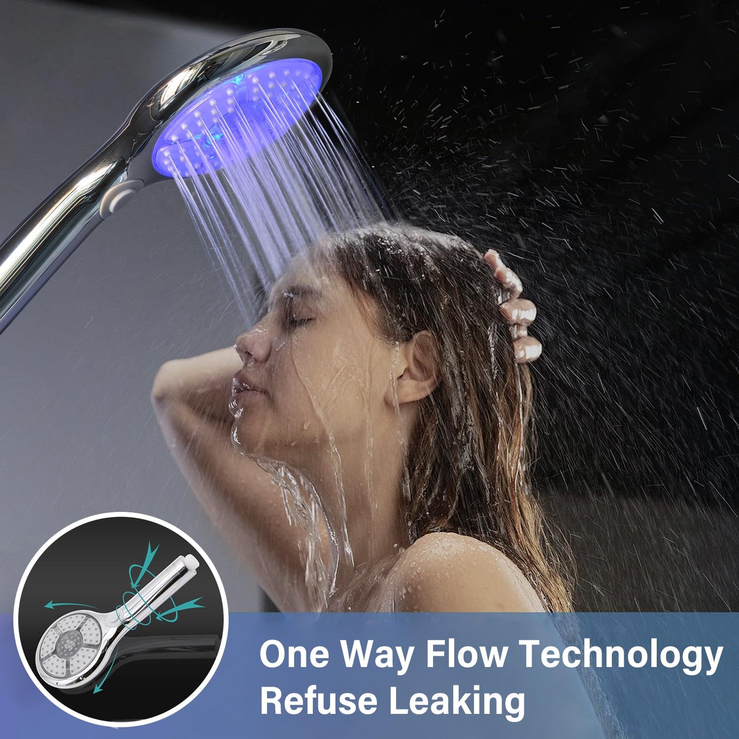 JINYOMFLY Regendusche Duschkopf mit LED, Regendusche mit LED Beleuchtung, Dusche Kopfbrause LED, 7 Farben Wechseln Automatisch, 2 Duschmodi