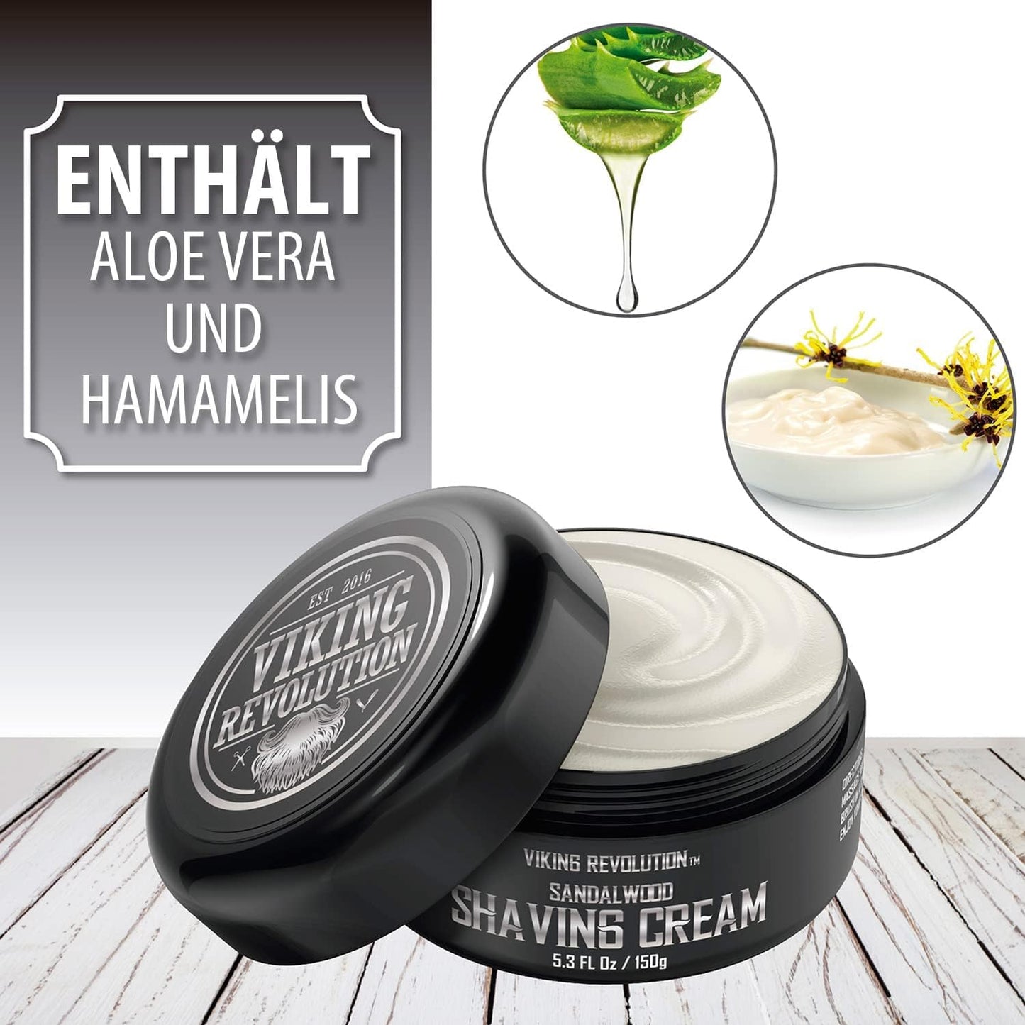 Viking Revolution - Luxus-Rasiercreme Männer - Sandelholzduft - Weiche, Glatte & Seidige Shaving Cream Men - Reichhaltiger Schaum für die Sanfteste Rasur - 150 g