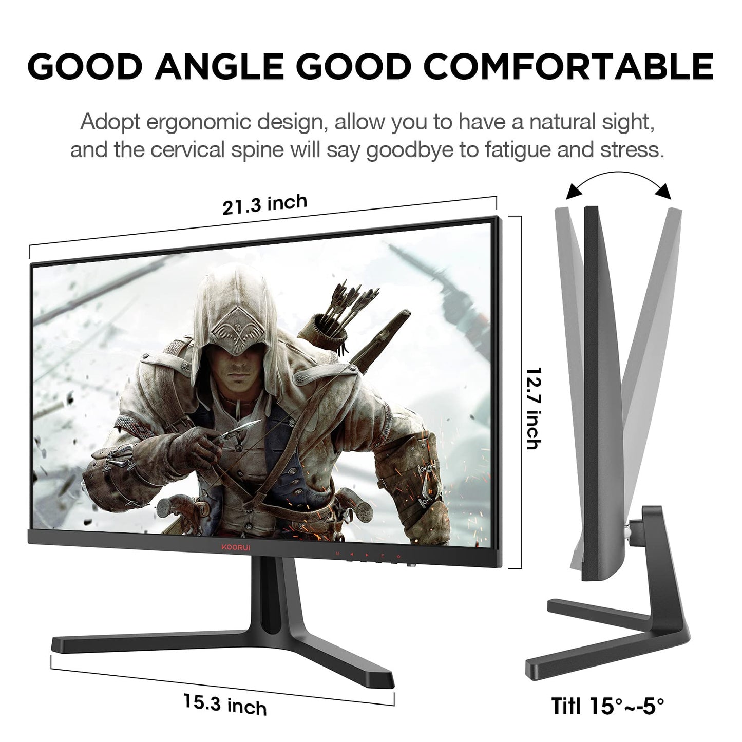 KOORUI Gaming Monitor 27 Zoll, 170Hz, IPS, 2K QHD(2560 x 1440p), HDR 400, 1ms, Adaptive Sync, DisplayPort, HDMI, 100% sRGB, Höhenverstellbar, Augenpflege, VESA 75x75