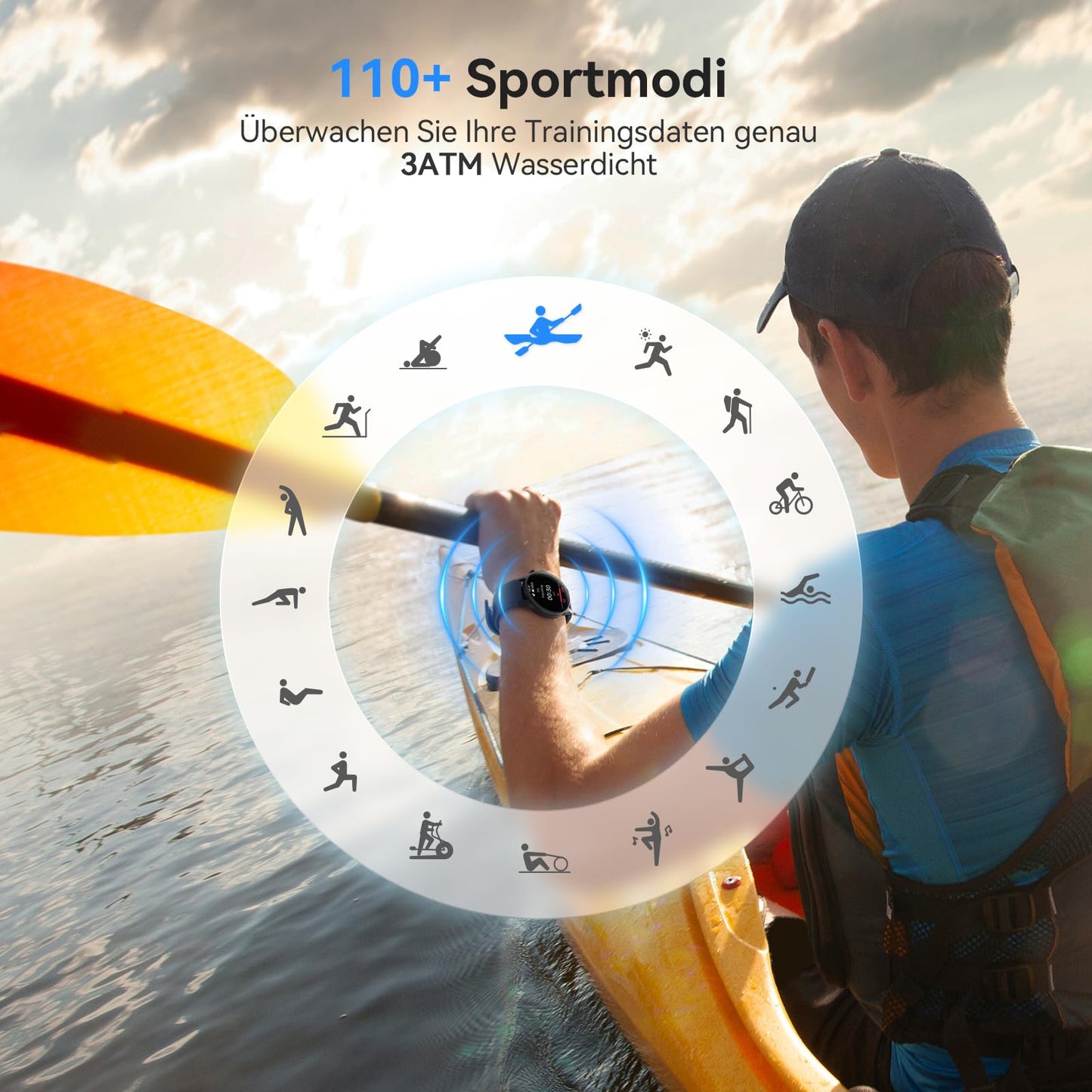 Smartwatch Herren Damen Rund mit Telefonfunktion,1.32" AMOLED Always-On-Display Uhr Herren,110+ Sportmodi Watch mit Pulsuhr Schlafmonitor,AI-Sprachassistent,IP68 wasserdicht Fitnessuhr für iOS Android