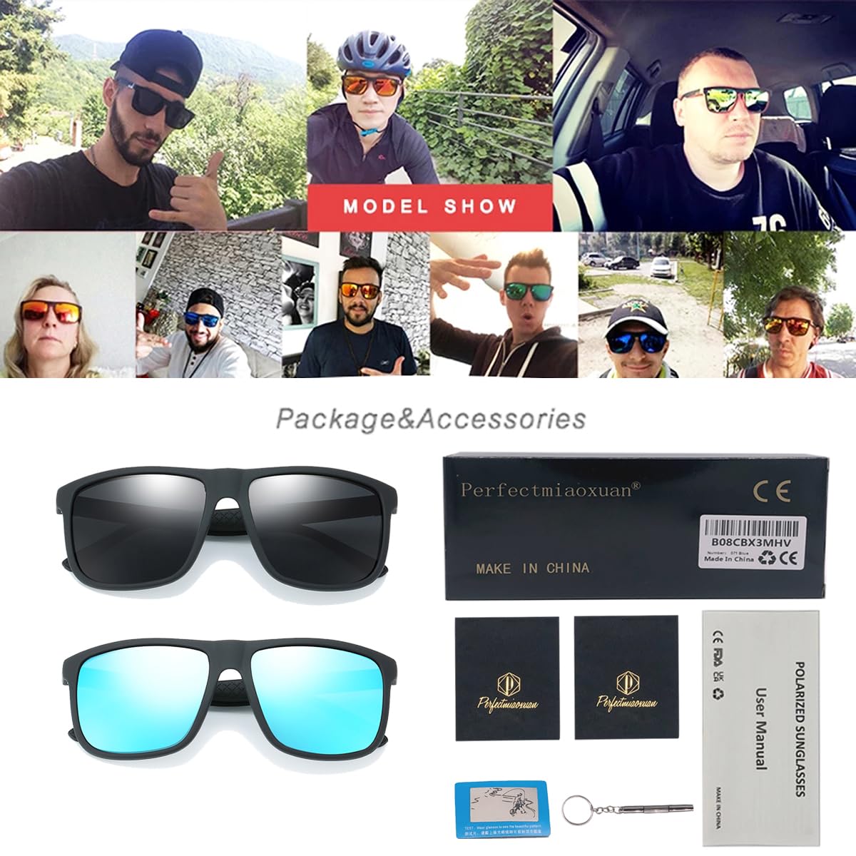 Perfectmiaoxuan Polarisierte Sonnenbrille Herren/Damen ; Vintage/Klassisch/Elegant Brillengestell; HD-Pilotobjektive; Golf/Fahren/Angeln/Reisebrille/Outdoor-Sportarten Mode Sonnenbrille