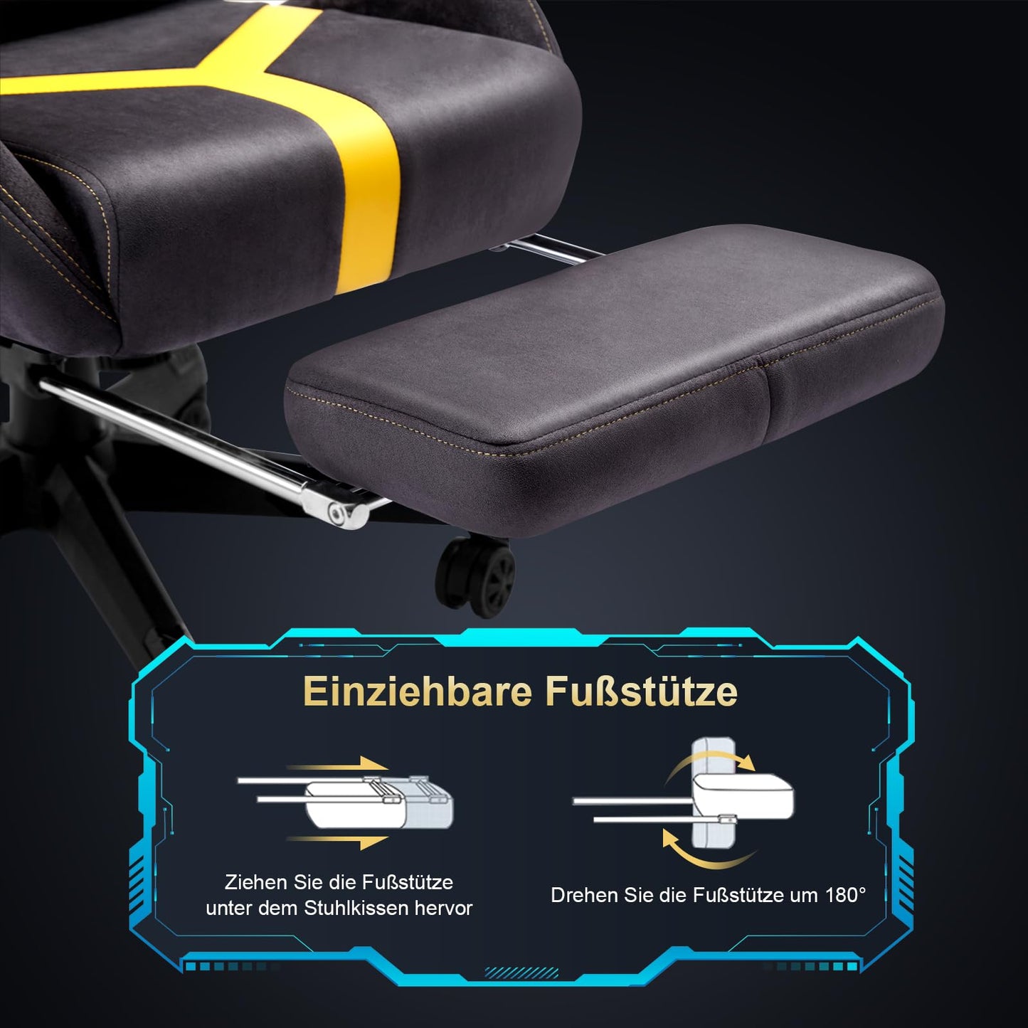 STARUZI Gaming Stuhl aus Wildlederimitat Stoff, Ergonomischer PC Stuhl, Gamer Stuhl mit Fußstütze, Atmungsaktiver Game Drehsessel mit Verstellbare Armlehne, Grau-Grün