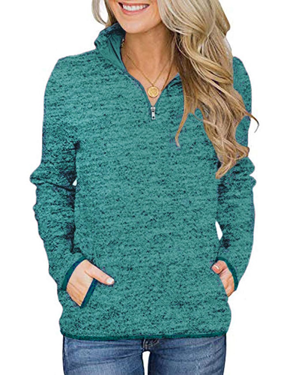 iWoo Women’s 1/4 Zip Pullover Sweatshirt – Casual Long Sleeve Top