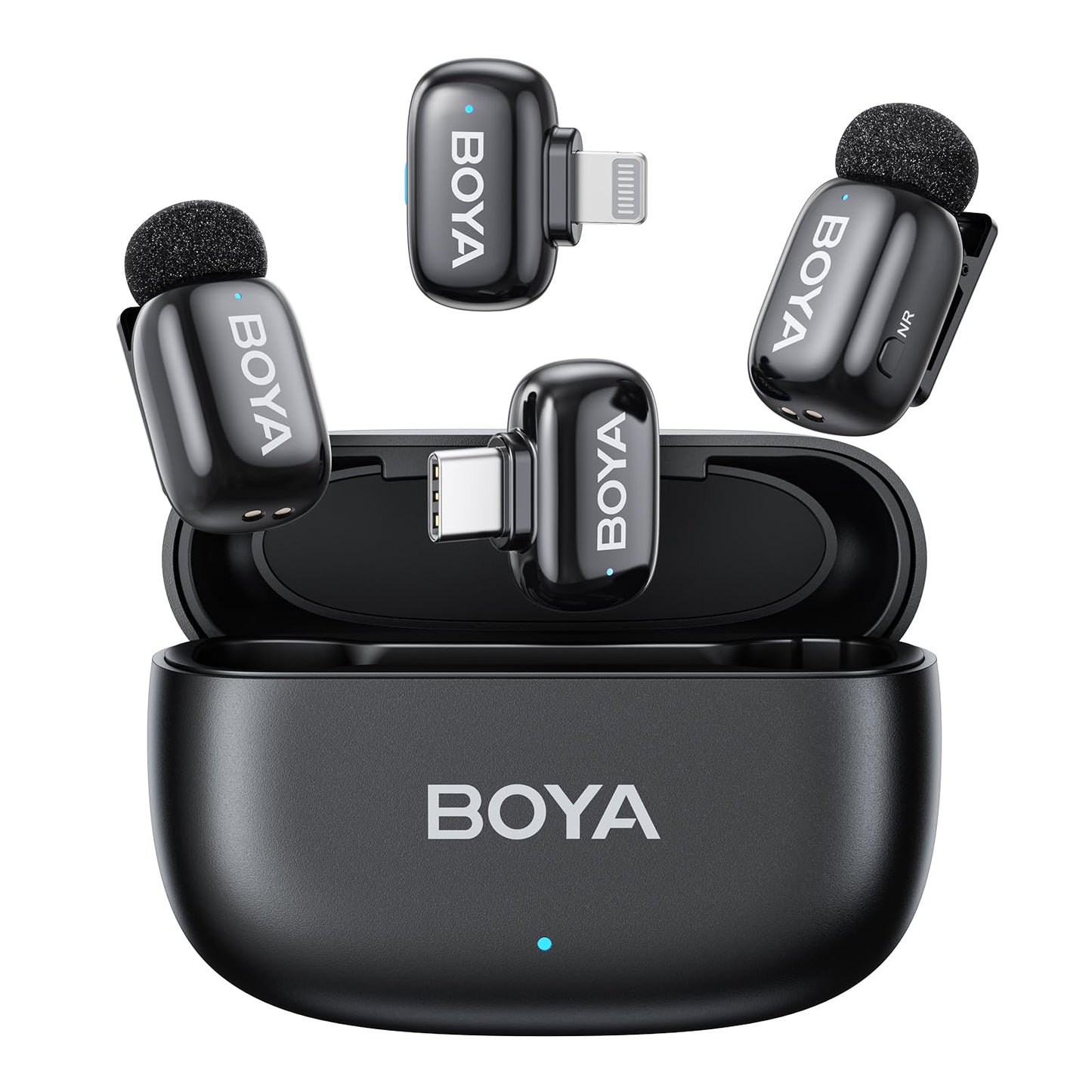 Boya Mini Wireless Lavalier-Mikrofon für Lightning/Type-C, Ultra-Mini-Mikrofon mit AI Voice Change, Rauschunterdrückung und Ladekoffer, Metall-Clip auf Mikrofon Vlogging TikTok YouTube