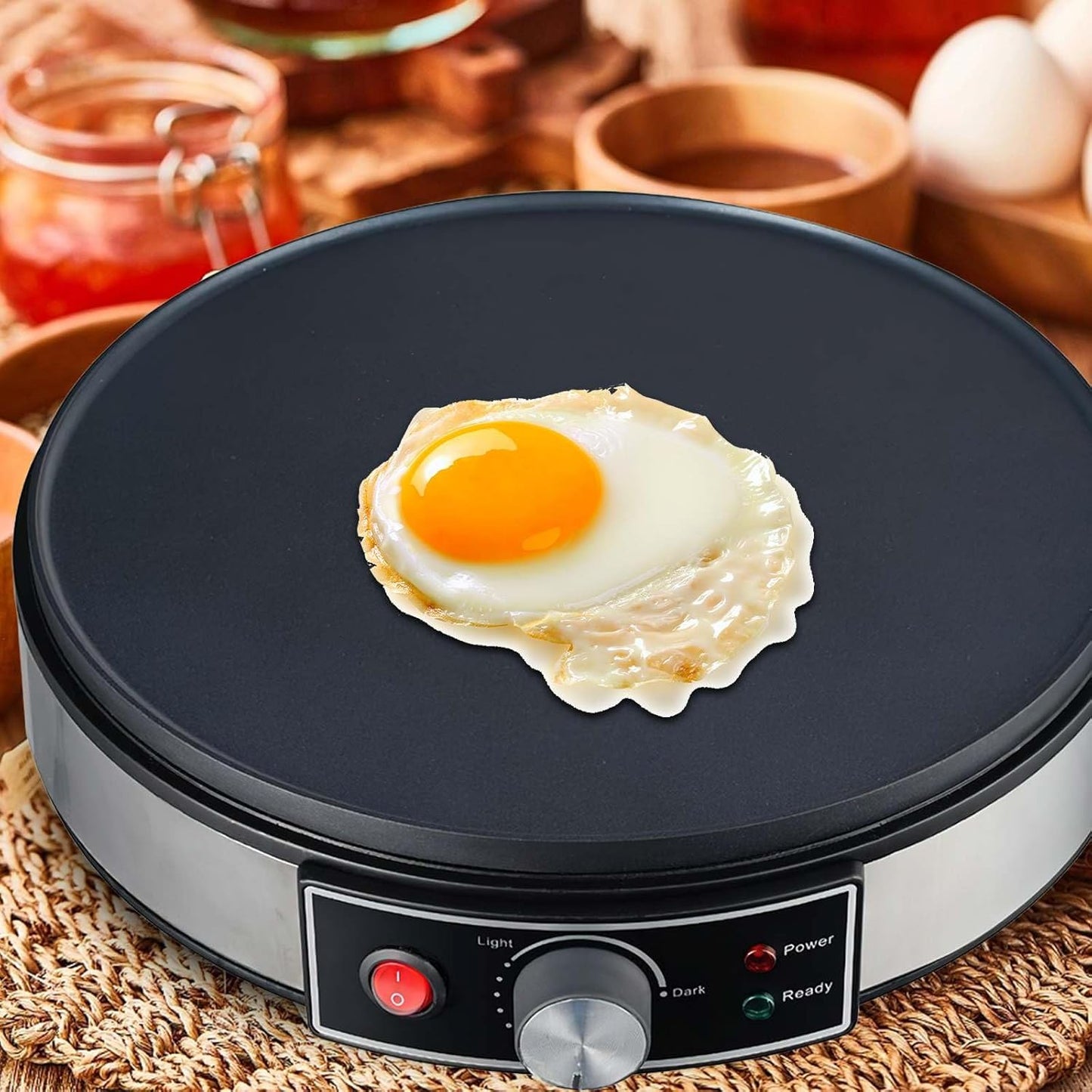 Elektrischer Crêpe-Maker – 1000W Profi-Pfannkuchenmaschine mit Antihaft-Beschichtung, Gewerbe-Küchengerät, Antihaft-Crêpe-Gerät, Backgerät, Temperaturregelung & Zubehör für Restaurant/Haushalt (30cm)