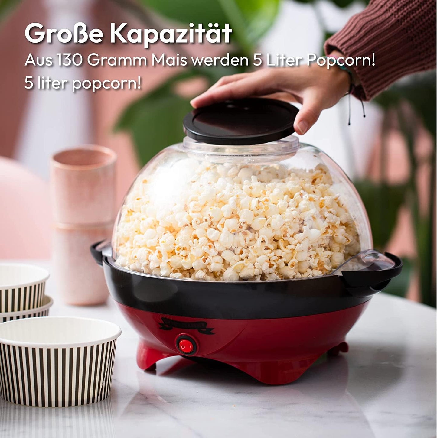 Gadgy Popcorn Maschine groß - Retro Popcorn Maker 5 L - Popcorn Maker mit Antihaftbeschichtung und abnehmbarer Heizfläche - Popkorn Maschine rot - Popcornmaschine 800W - Popcorn machine