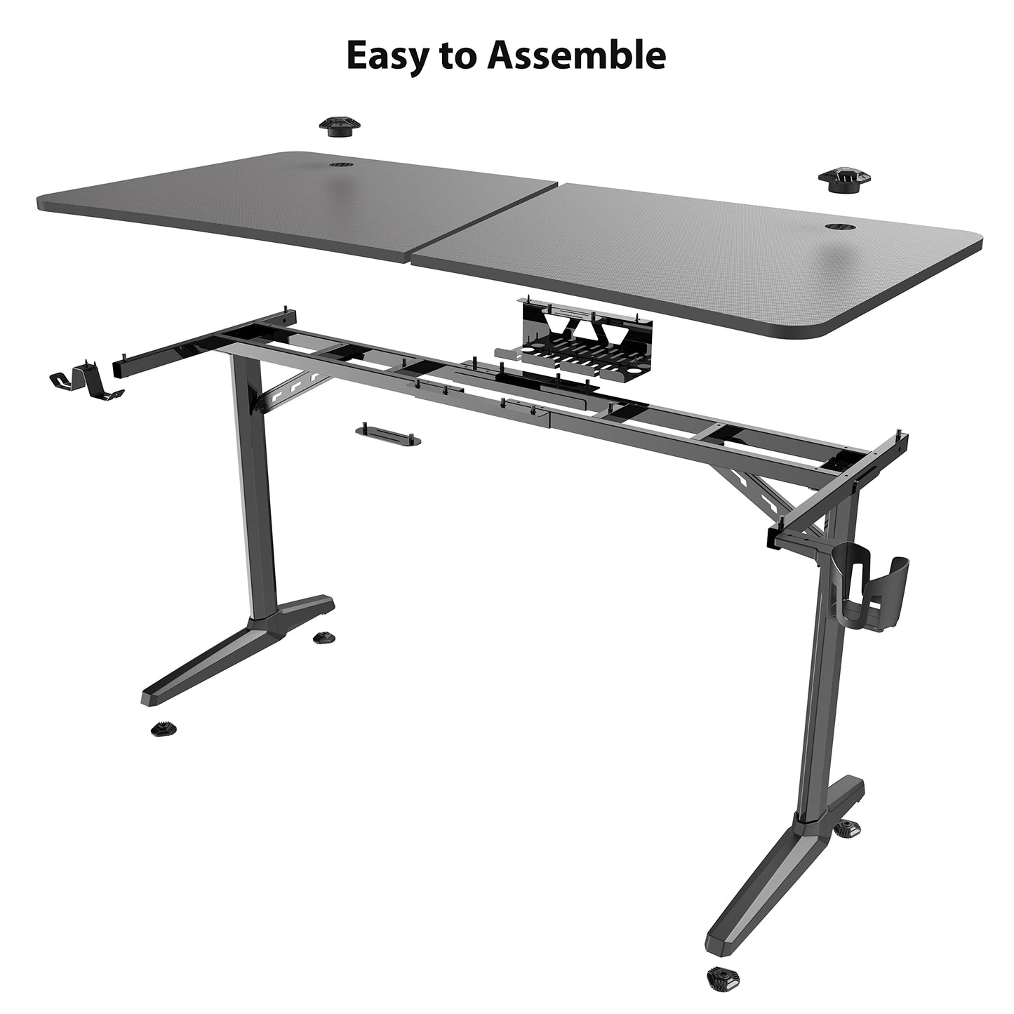 EUREKA ERGONOMIC Gaming Tisch 152×70cm Gaming Schreibtisch Großer Computertisch Ergonomischer PC Tisch Gamer mit Kopfhörerhaken, Getränkehalter für Home Office