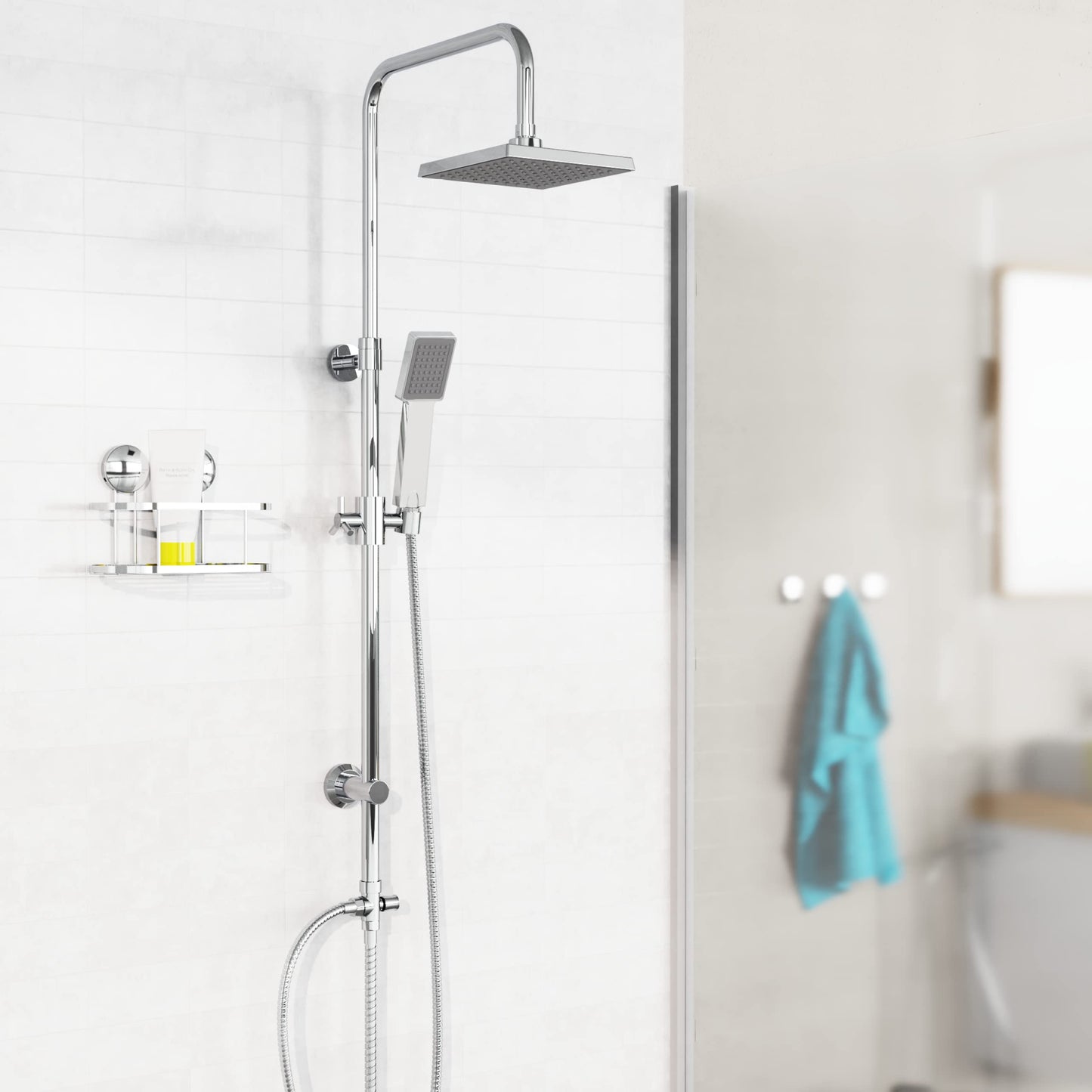 EISL Duschset EASY FRESH, Duschsystem ohne Armatur 2 in 1 mit großer Regendusche (250 x 200 mm) und Handbrause, Regendusche ohne Armatur ideal zum Nachrüsten, komplettes Montageset, Chrom DX12006