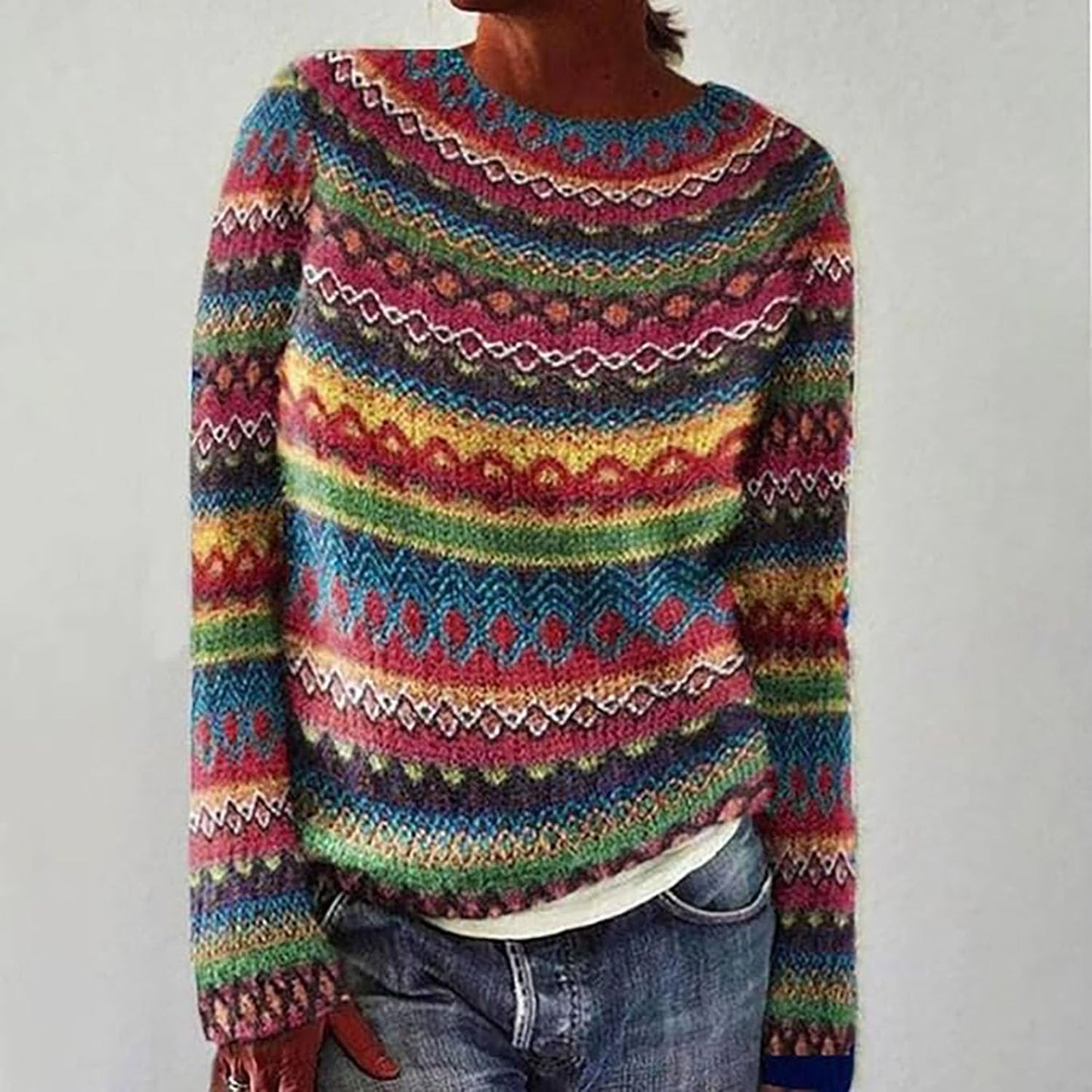 Women’s Norwegian Knit Sweater – Colorful Slim Fit Winter Pullover