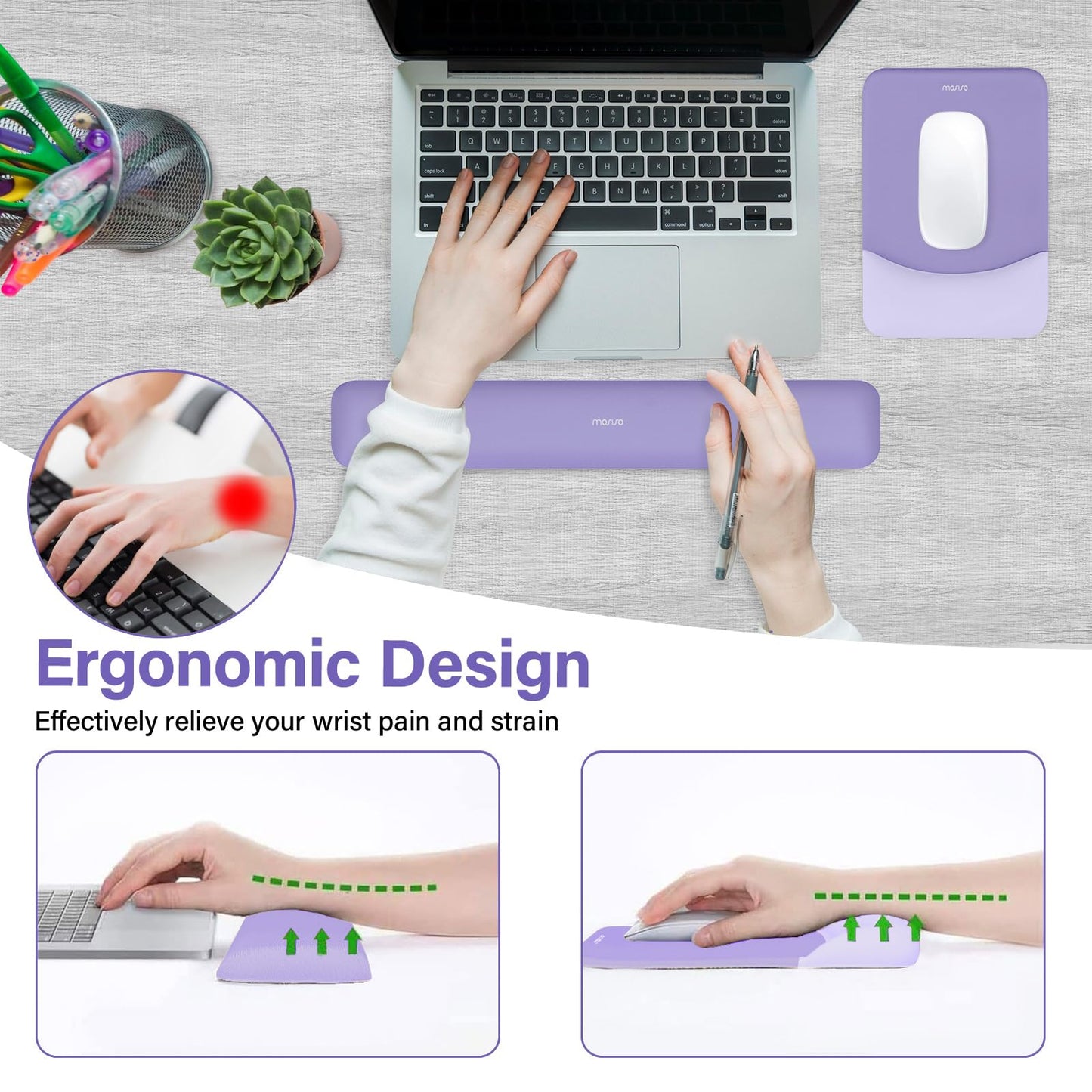 MOSISO Handgelenkstütze für Mauspad&Tastatur Set, Rechteckig Ergonomisch Mauspad Rutschfest Basis Home/Büro Schmerzlinderung&Typing Kissen mit Neopren Cloth&Erhöht Gebogen Memory Schaum,Grün