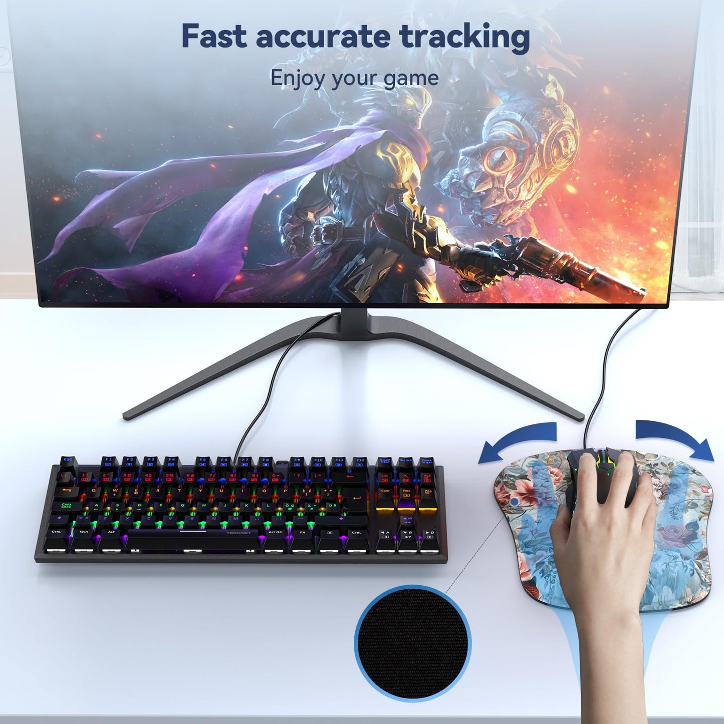 TECKNET Mauspad mit Gelkissen, Memory Foam Mousepad Ergonomisches Wasserdicht Komfort Mausmatte mit Handgelenkpolster Handauflage für Alle Maus Offfice Heim Computer Laptop