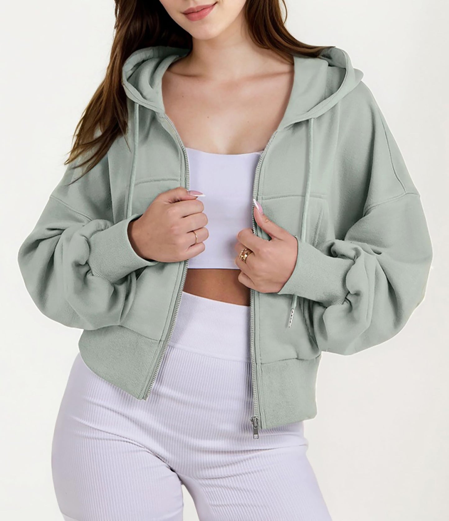 Jhsnjnr Women’s Cropped Zip-Up Hooded Sweat Jacket