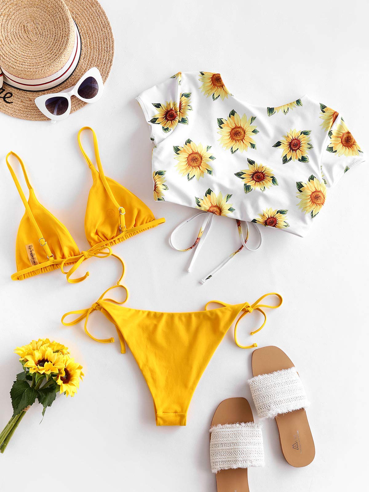 ZAFUL Padded Bikini Set Tie-Dye Triangle Top Low Waist Swim Shorts