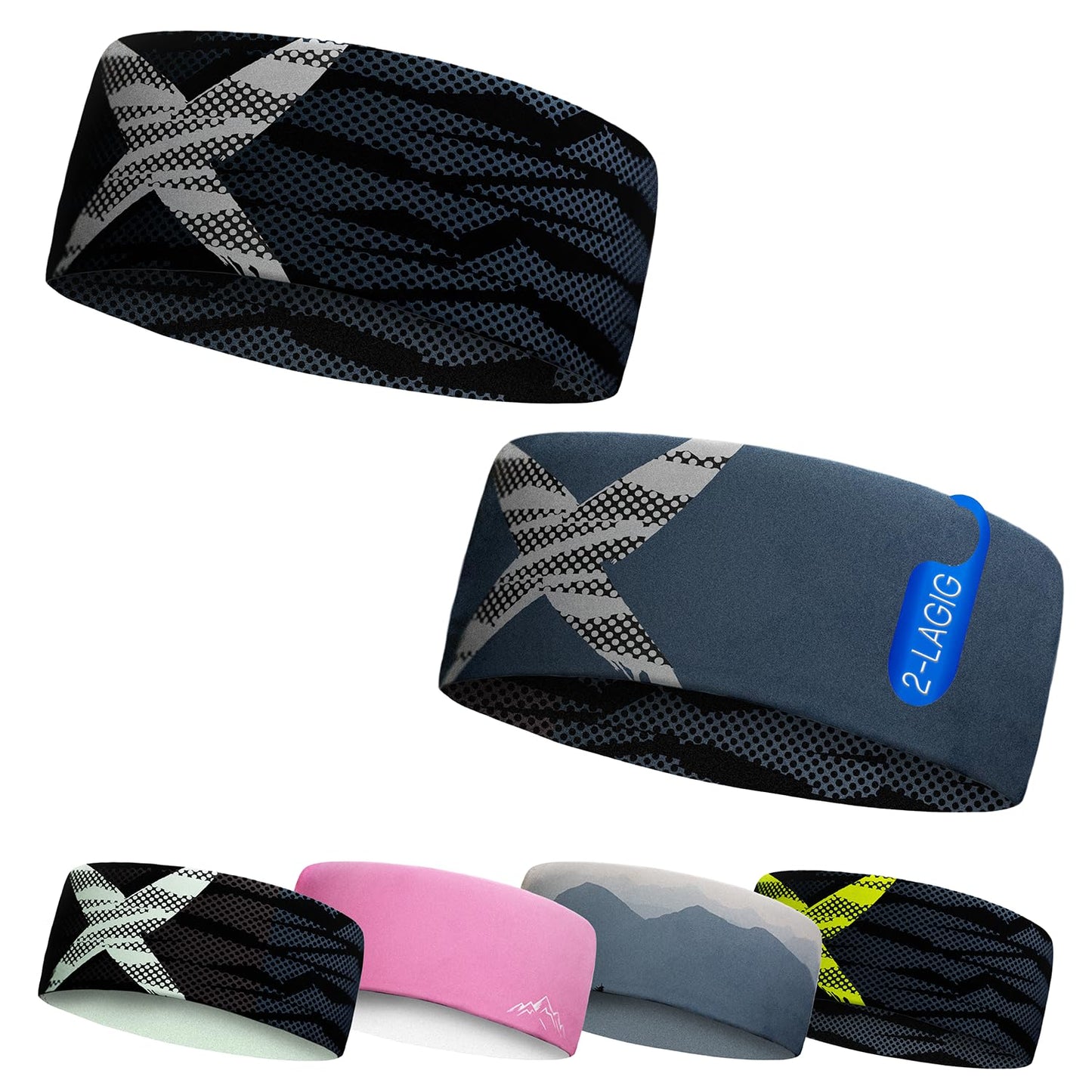 Junior 4-14 Jahre Sport Stirnband zum Wenden, 2-lagig für kalte Temperaturen, schnelltrocknend, Headband, Ohrenschützer, Schweißband, Haarband, Kopfband, Wandern, Laufen, Rad, Ski