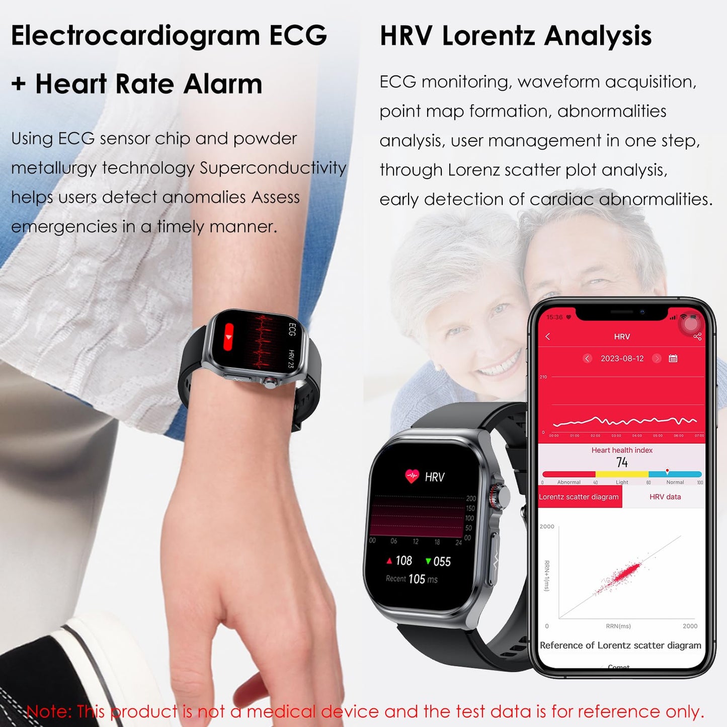 YYKY Smartwatch Women Men 2.04 Inch AMOLED Phone Function / ECG + HRVEKG / Uric Acid / BMI / SOS Emergency Call 2024 Smartwatch 100+ Sports Modes Sports Watch / Heart Rate / SpO2 / Sleep Monitor