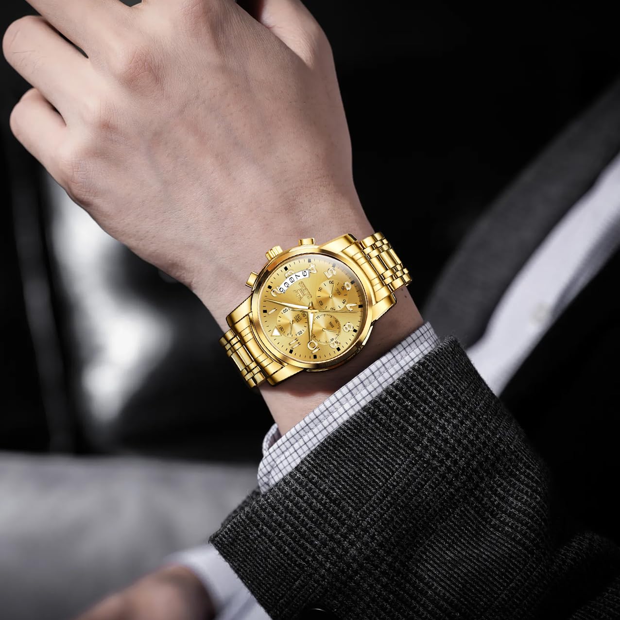 OLEVS Uhren Herren, Edelstahl Analoger Quarzuhr, Multifunktionale Diamanten Herrenuhren, Klassisches Luxuskleid Herrenuhr