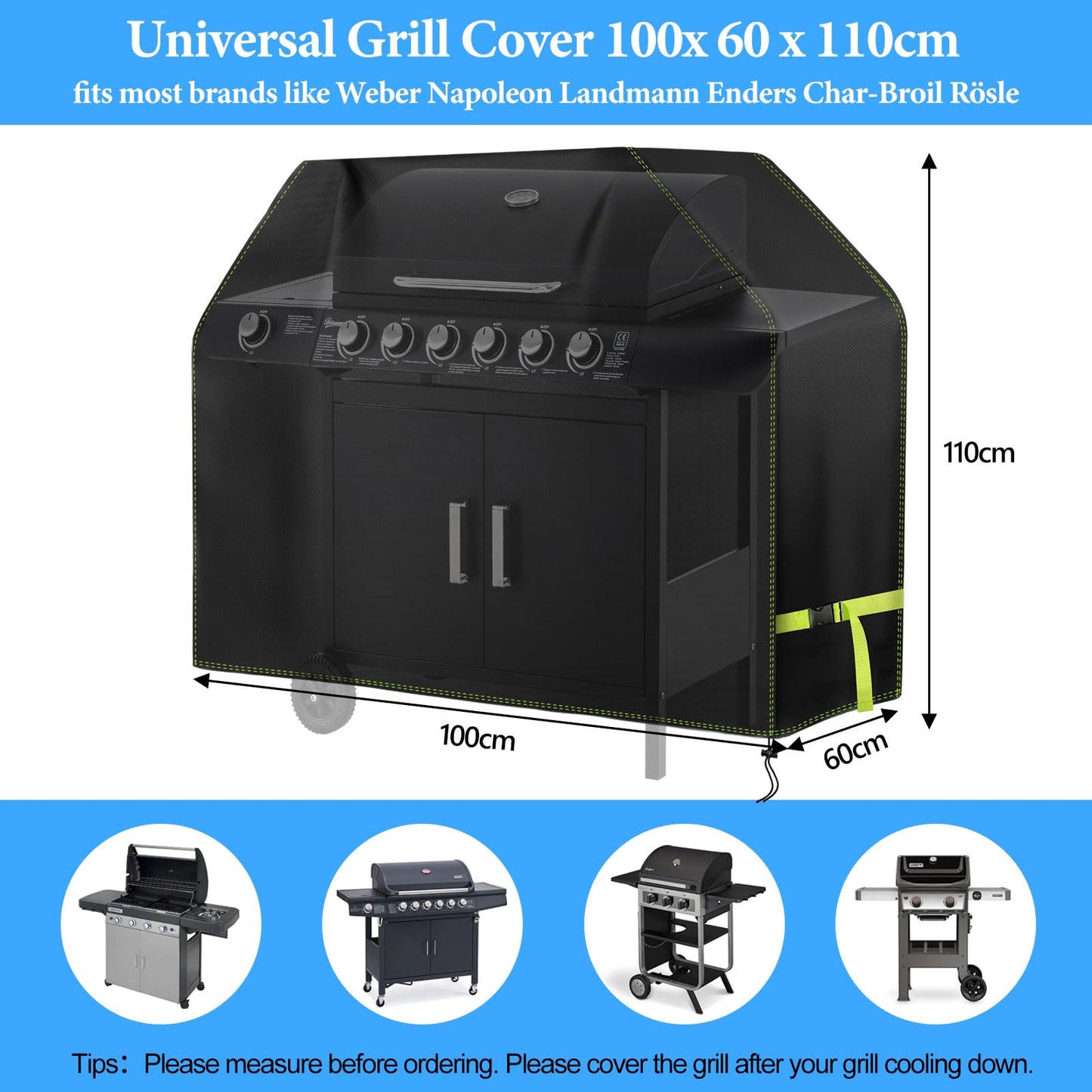 Grill Abdeckhaube, VDISRR Wetterfest Grillabdeckung, 420D Oxford Gasgrill Abdeckplane, Wasserdicht Grill Haube, 165 x 71 x 122 cm, reißfest, UV, Schutz Grill vor Verblassen, Rost und Schimmel