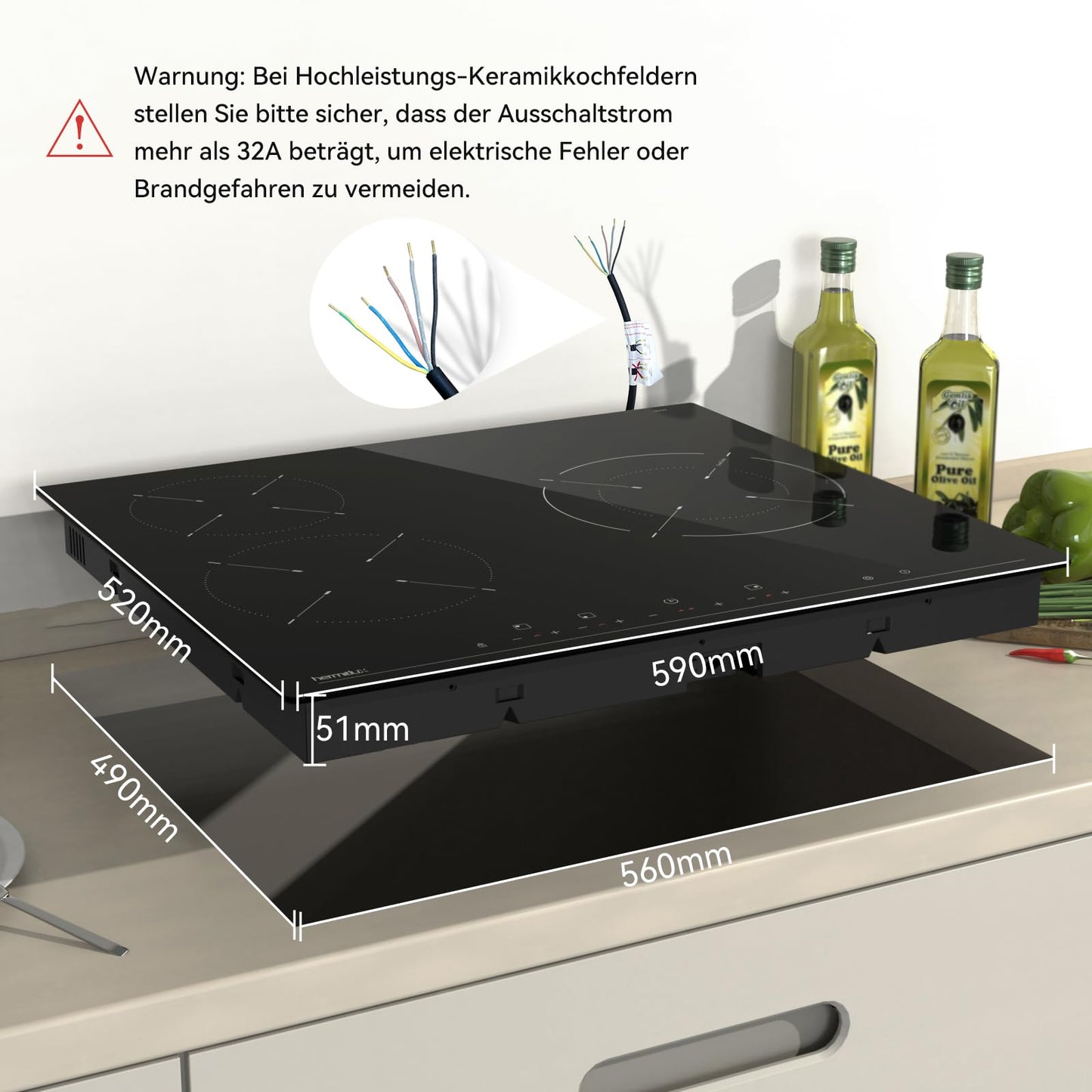 Hermitlux ceramic hob,Built-in 29 cm black glass ceramic electric hob,9 power levels,Sensor touch control, child lock, 1-99 minute timer,Suitable for all pots and pans