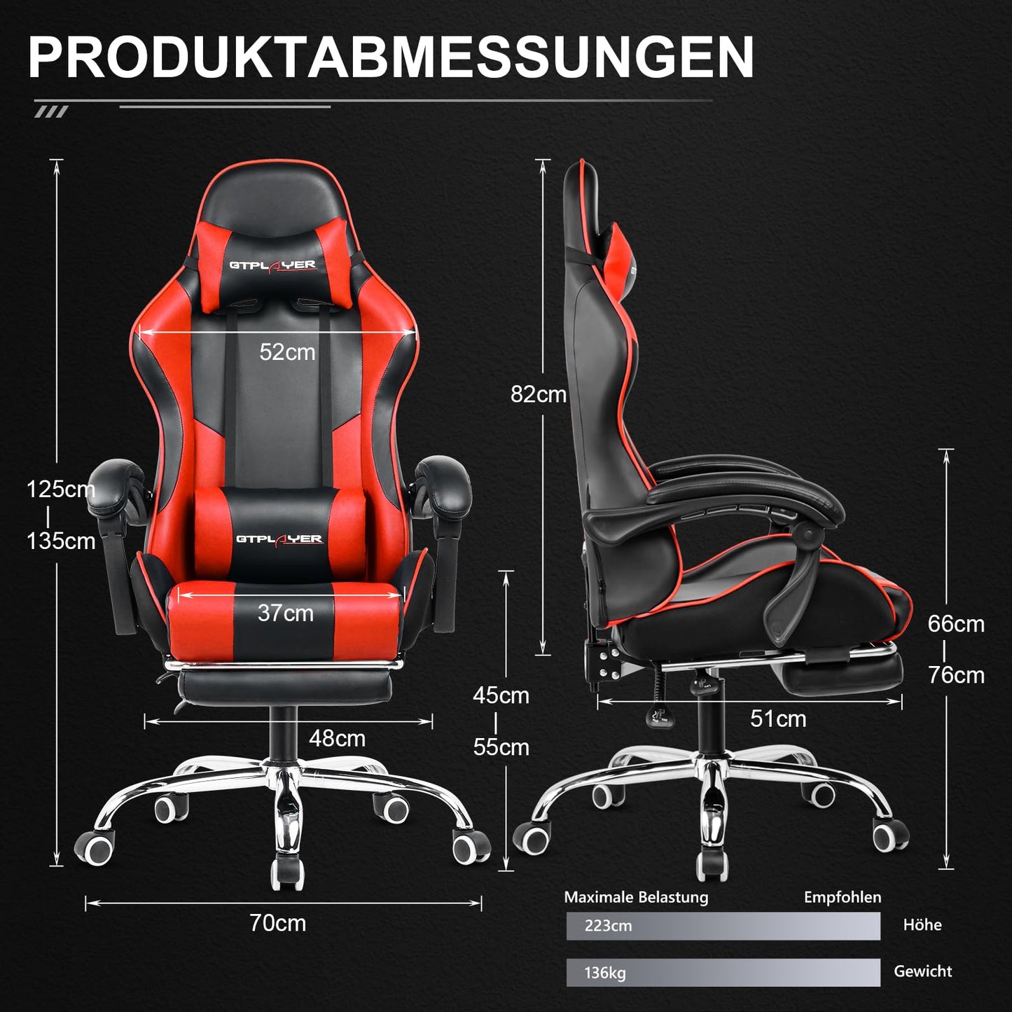 GTPLAYER Office Chair Gaming Chair Massage Gaming Armchair Ergonomic Gamer Chair with Footrest, Headrest Massage Lumbar Cushion, Padded Gaming Chair, Swivel Chair White