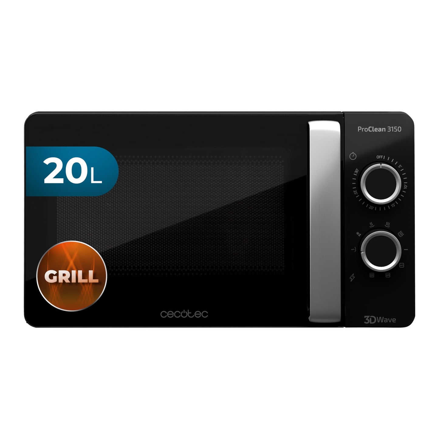 Cecotec Mikrowelle Pro Clean 5110 Inox. 700 W, Grill 800 W, 20 L, Ready 2 Clean, Beschichtung 3D Wave Frontspiegel, 8 Programme,60 Min Timer, LED, Edelstahl In Silber Schwarz