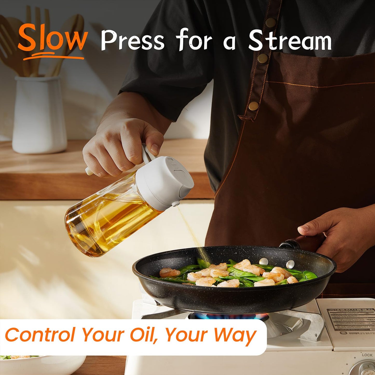 TrendPlain 16 oz Oil Sprayer for Cooking Oil - 470 ml Olive Oil Bottle - 2-in-1 Oil Dispenser and Oil Sprayer - Kitchen Gadgets for Cooking, Salad and Grill Black