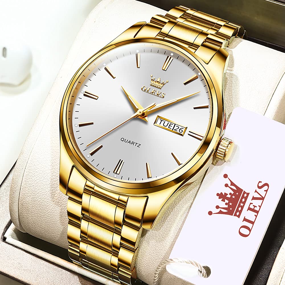 OLEVS Uhren Herren, Analoge Quarz Leucht Armbanduhr, wasserdichte Datum Edelstahl Herrenuhr, Klassische Mode Business Freizeituhren, Elegantes Geschenk für Männer