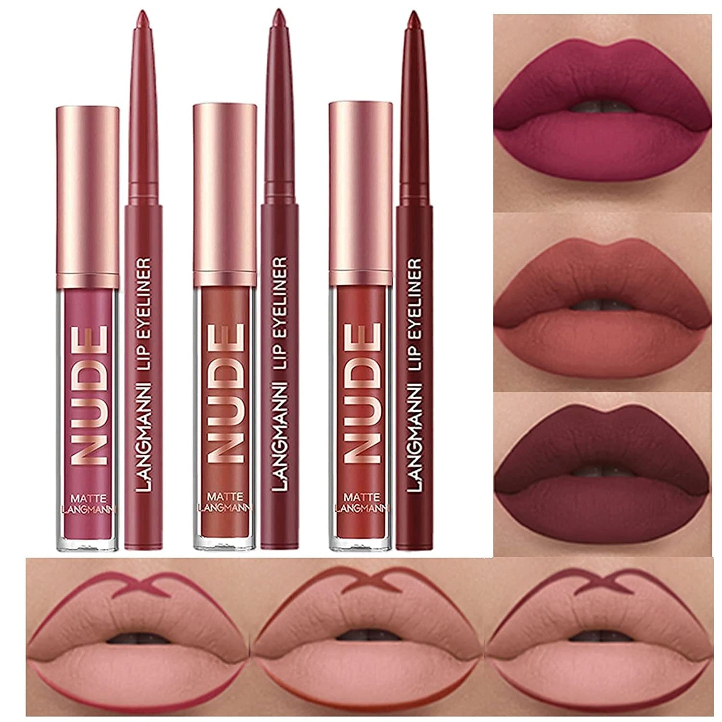 6-Piece Matte Lipstick Lip Liner Set – Long-Lasting Waterproof Non-Fading