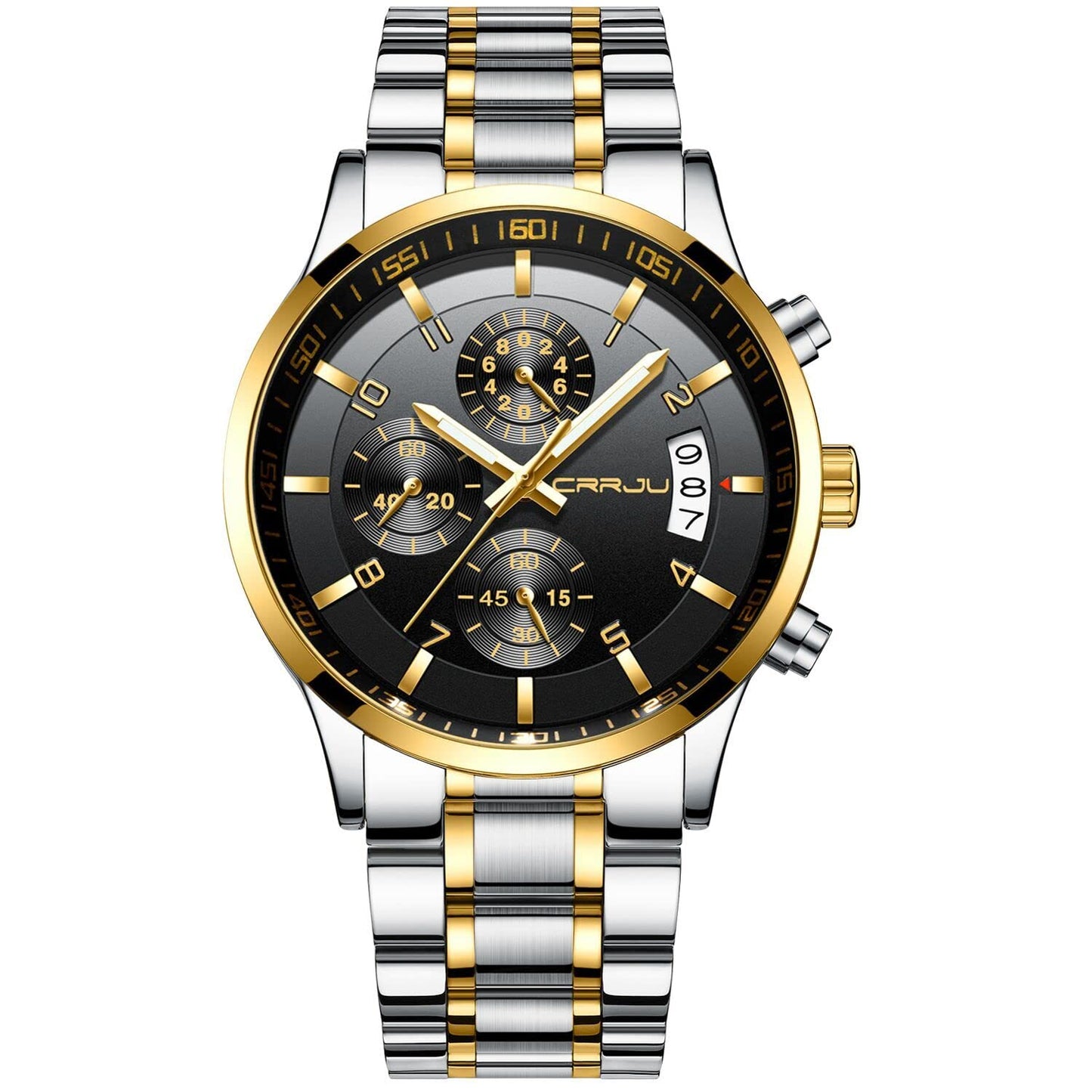 CRRJU Herren Uhr Business Edelstahl wasserdichte Chronographen mit Kalender Armbanduhr Edelstahlband Stoppuhr Analog Quarzuhr