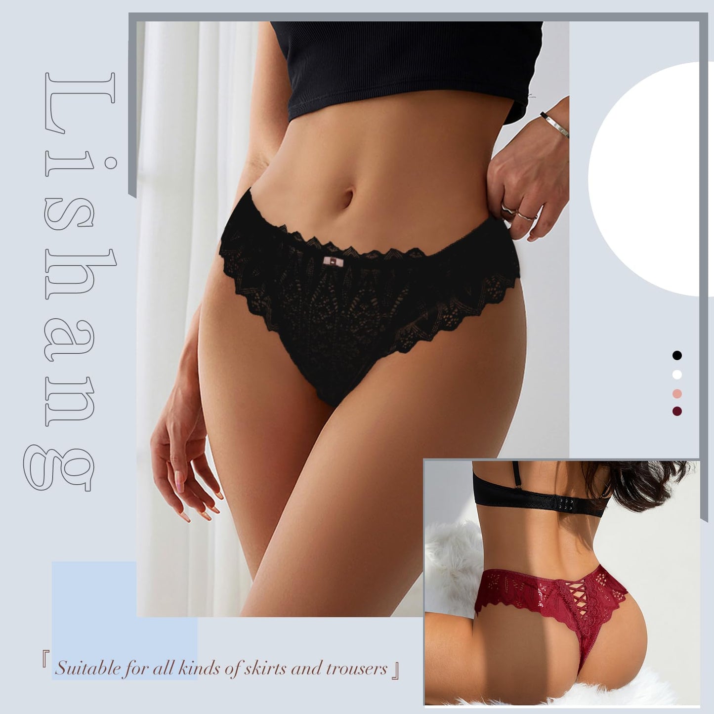 Lishang Women's Lace Thong 5-Pack - Sexy Low Waist Lingerie