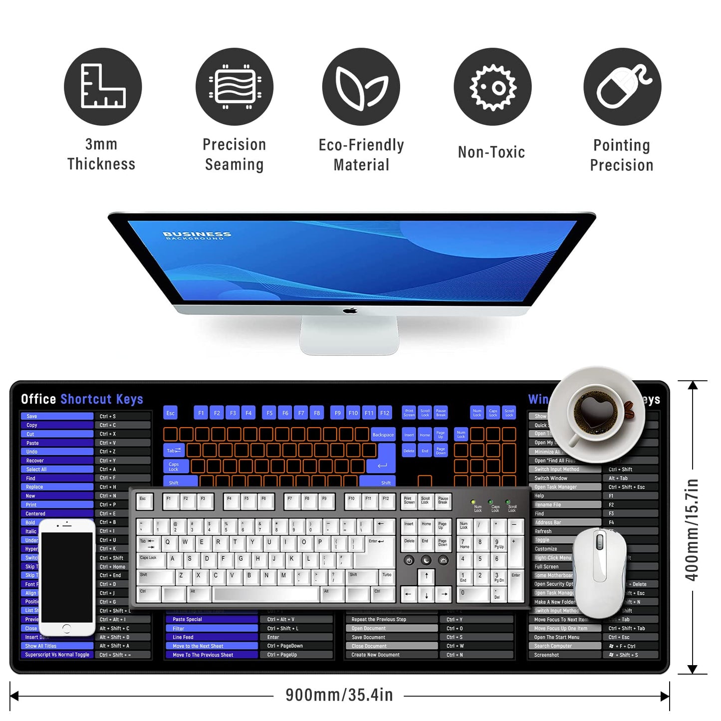Anpollo Gaming Mouse Mat XXL 900 x 400 x 3 mm Non-Slip Desk Mat Table Mat Multifunctional Office Mouse Mat, Type 1