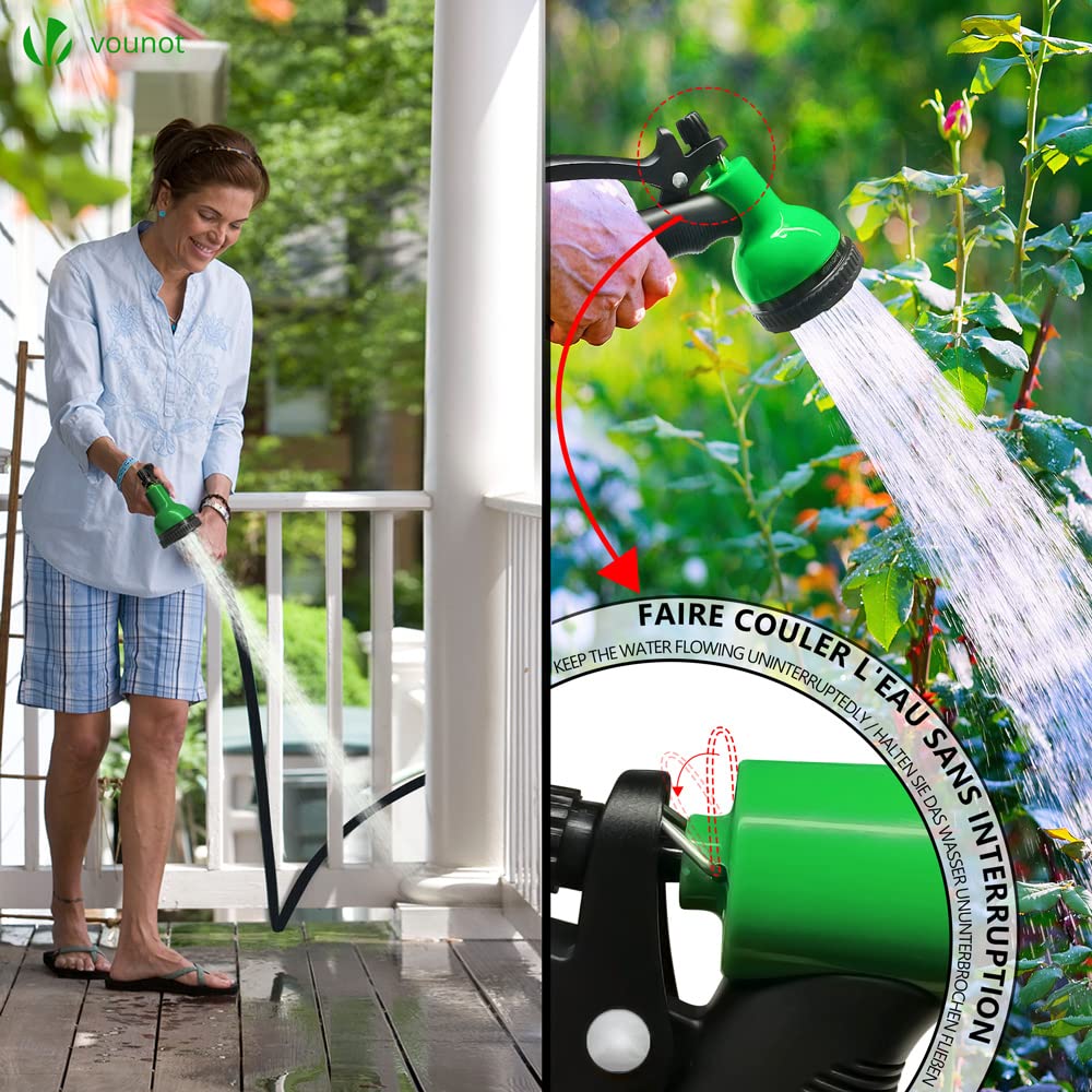 VOUNOT® Flexibler Gartenschlauch 30 m, Flexibel Wasserschlauch Dehnbarer mit 10 Sprühfunktionen, Schnelladaptern und Wandhalterung, Schwarz