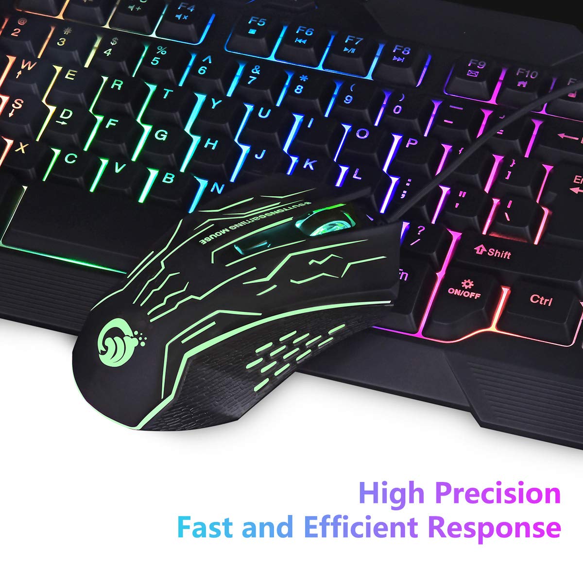 BAKTH Gaming Keyboard and Mouse Set, LED Backlight QWERTZ DE Layout, Rainbow Colors Illuminated USB Waterproof Keyboard and Mouse with 3600 DPI for Pro PC Gamer