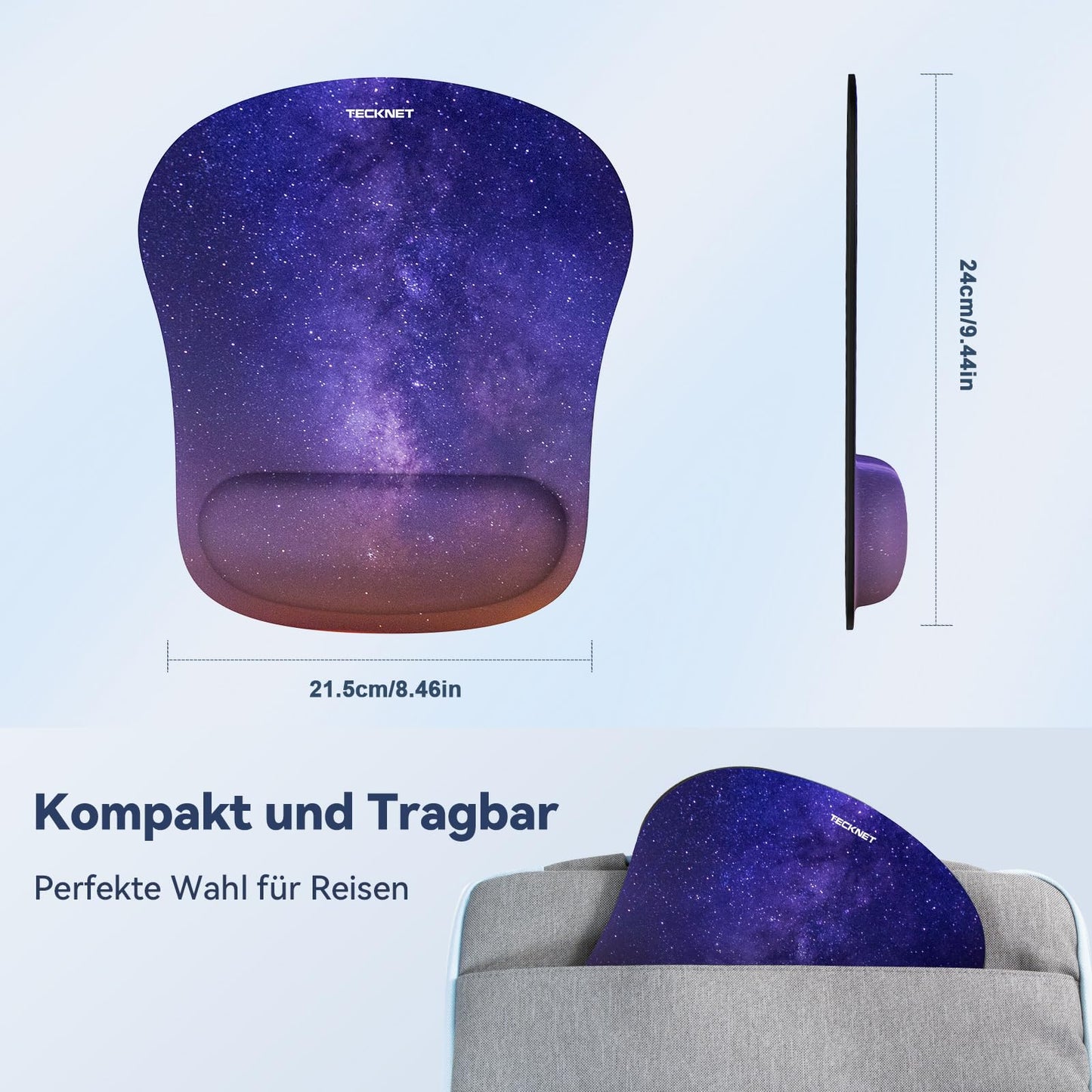 TECKNET Mauspad mit Gelkissen, Memory Foam Mousepad Ergonomisches Wasserdicht Komfort Mausmatte mit Handgelenkpolster Handauflage für Alle Maus Offfice Heim Computer Laptop
